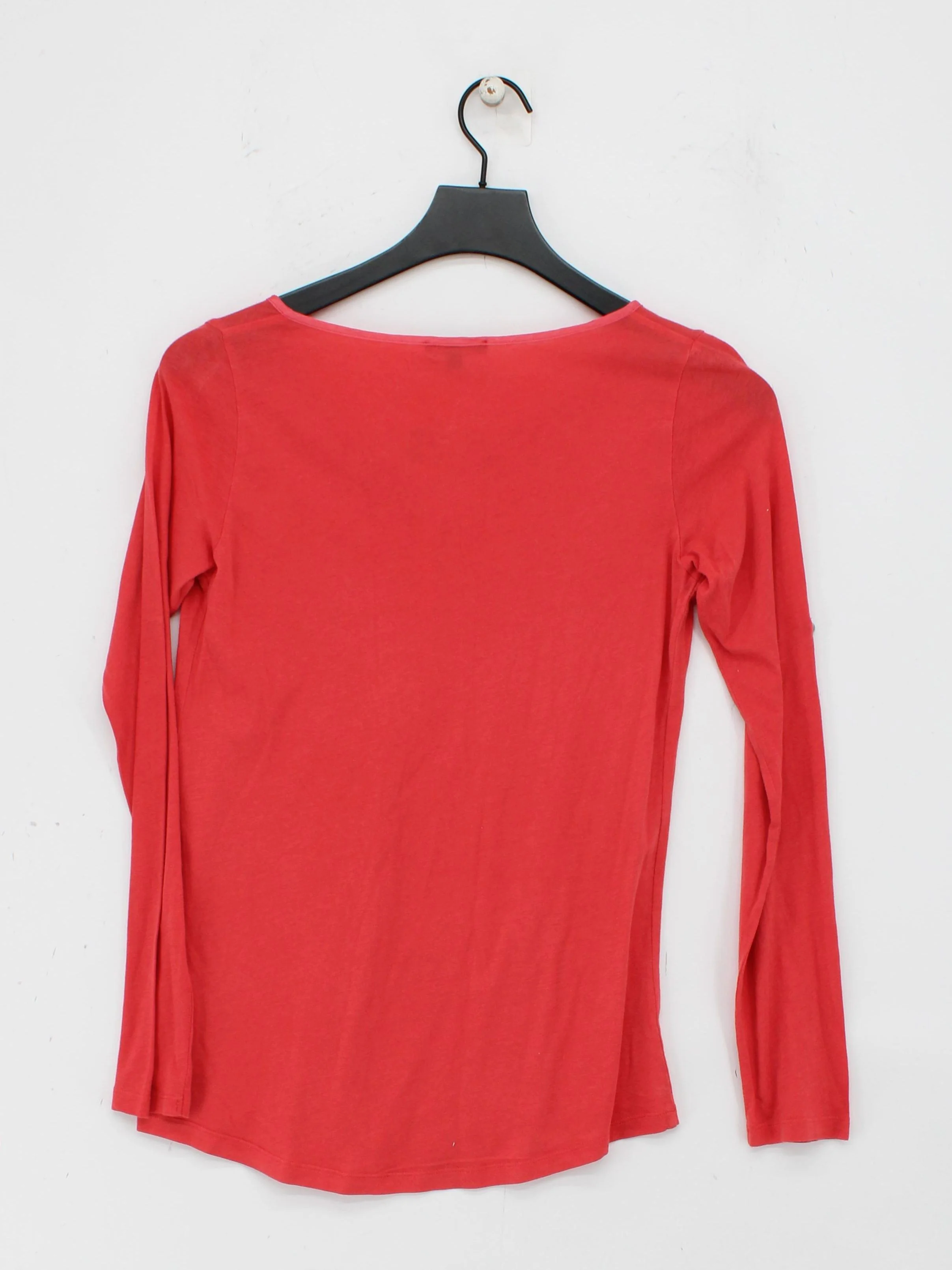 Massimo Dutti Women's Top XS Red Cotton with Elastane Long Sleeve V-Neck Basic - Image 2