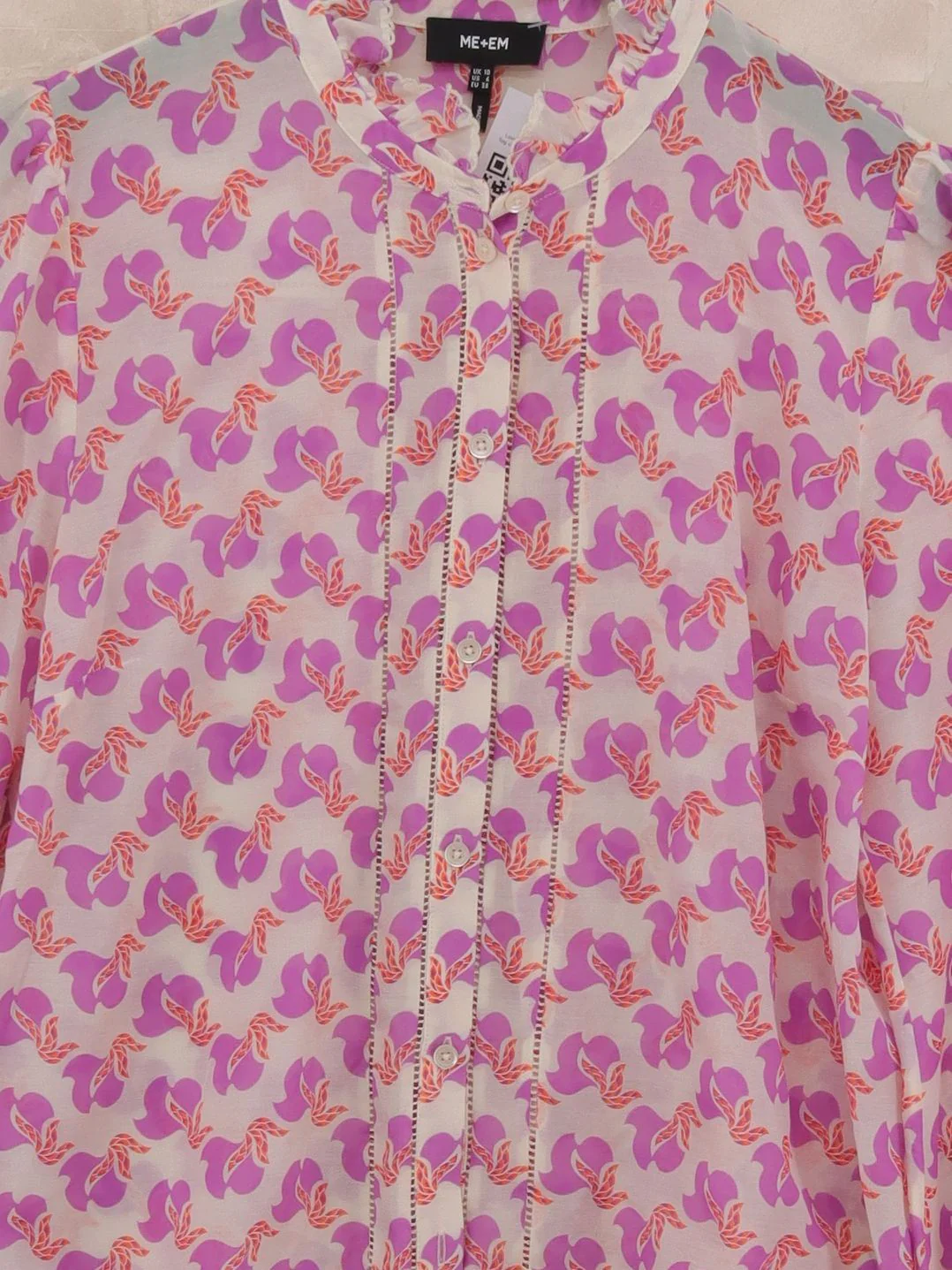 ME+EM Women's Blouse UK 10 Multi Cotton with Silk Long Sleeve High Neck Basic - Image 3
