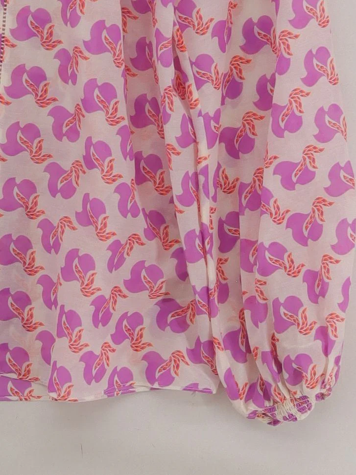 ME+EM Women's Blouse UK 10 Multi Cotton with Silk Long Sleeve High Neck Basic - Image 4