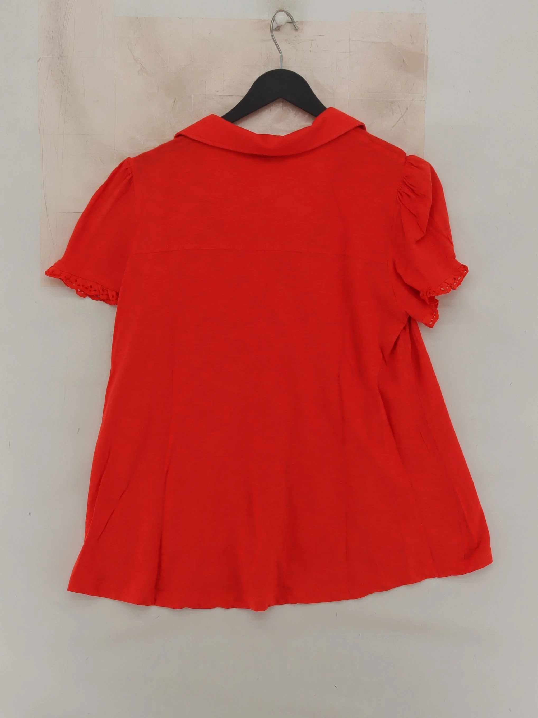 ME+EM Women's Blouse UK 10 Red 100% Cotton Short Sleeve Collared Basic - Image 2