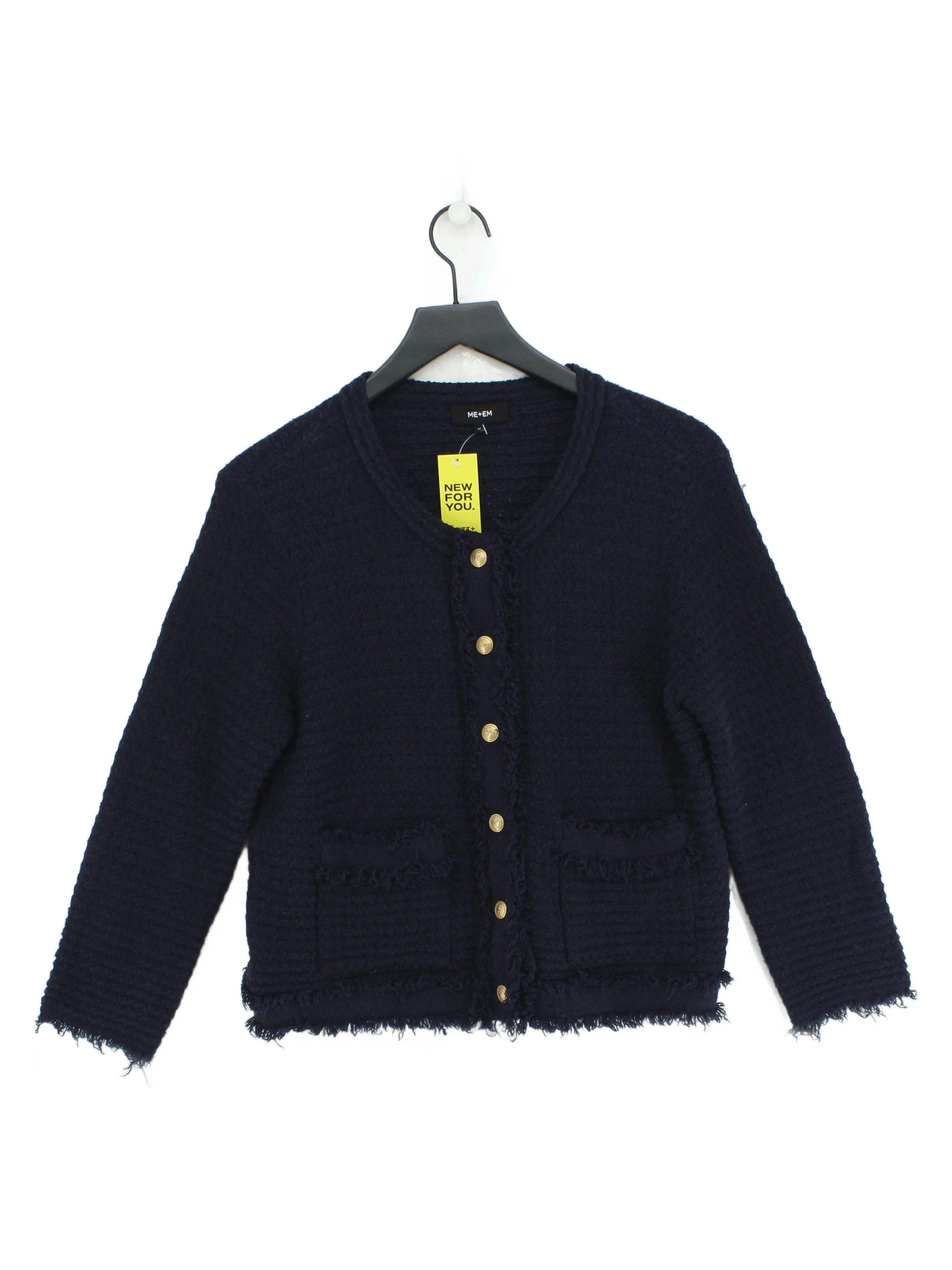 ME+EM Women's Cardigan M Blue Viscose with Polyamide Round Neck Cardigan