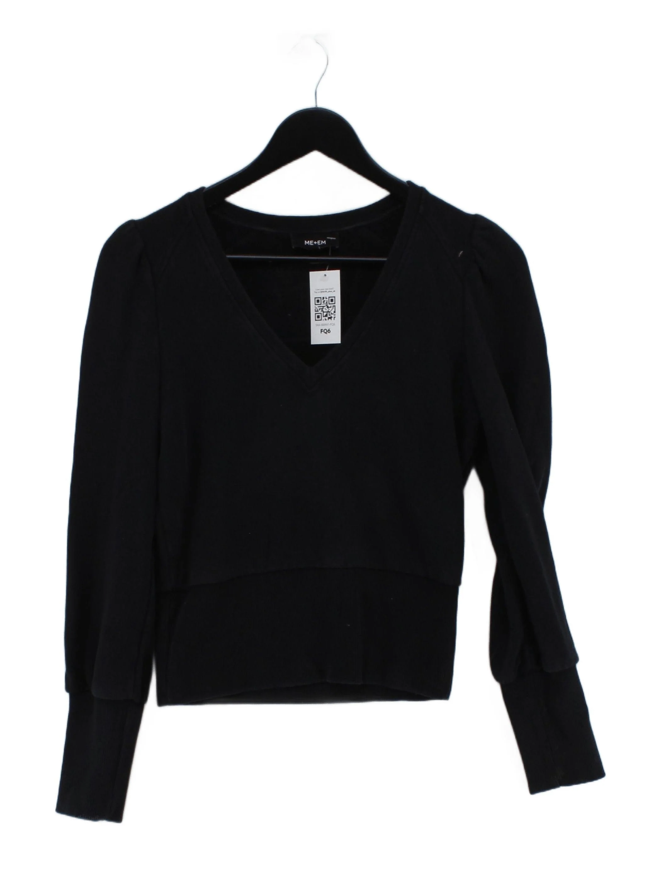 ME+EM Women's Top UK 10 Black Cotton with Elastane Long Sleeve V-Neck Basic