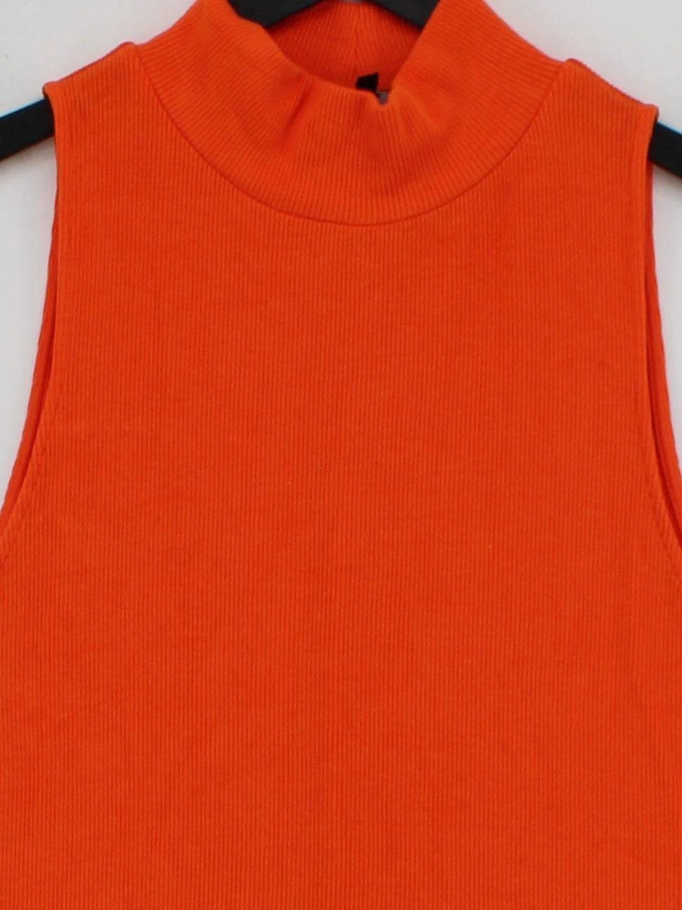 ME+EM Women's Top UK 12 Orange Viscose with Elastane Sleeveless Mock Neck Basic - Image 3