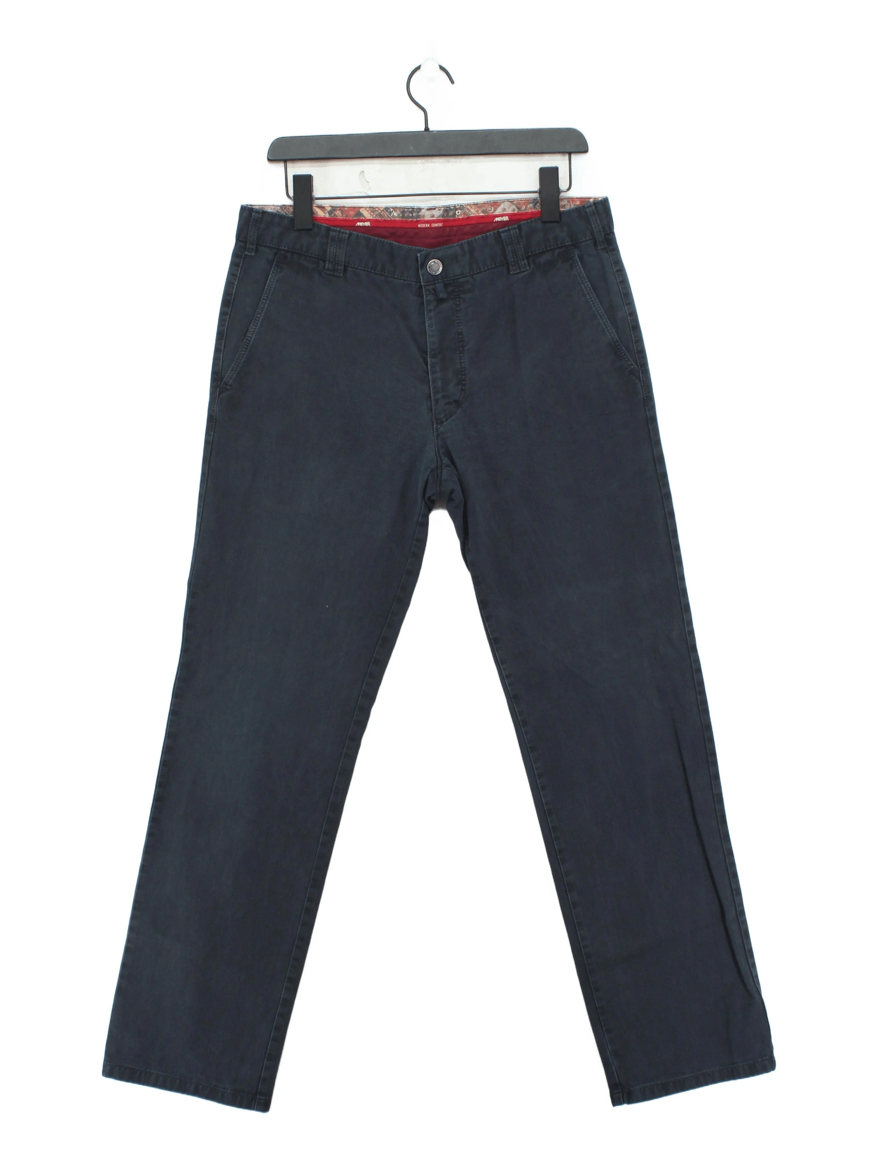 Meyer Men's Trousers W 34 in Blue Cotton with Elastane Straight Chino