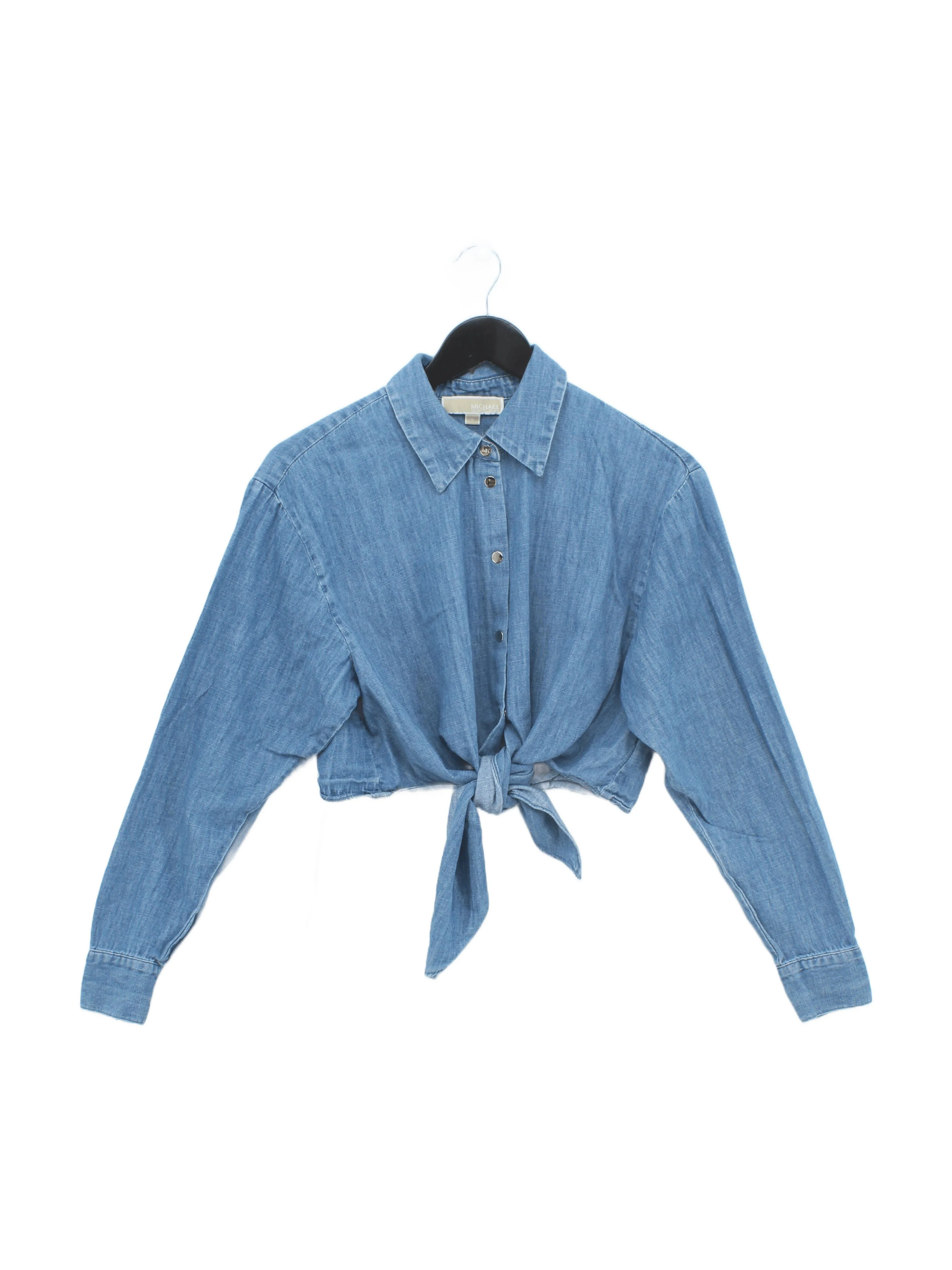 Michael Kors Women's Shirt M Blue 100% Cotton Long Sleeve Collared Basic
