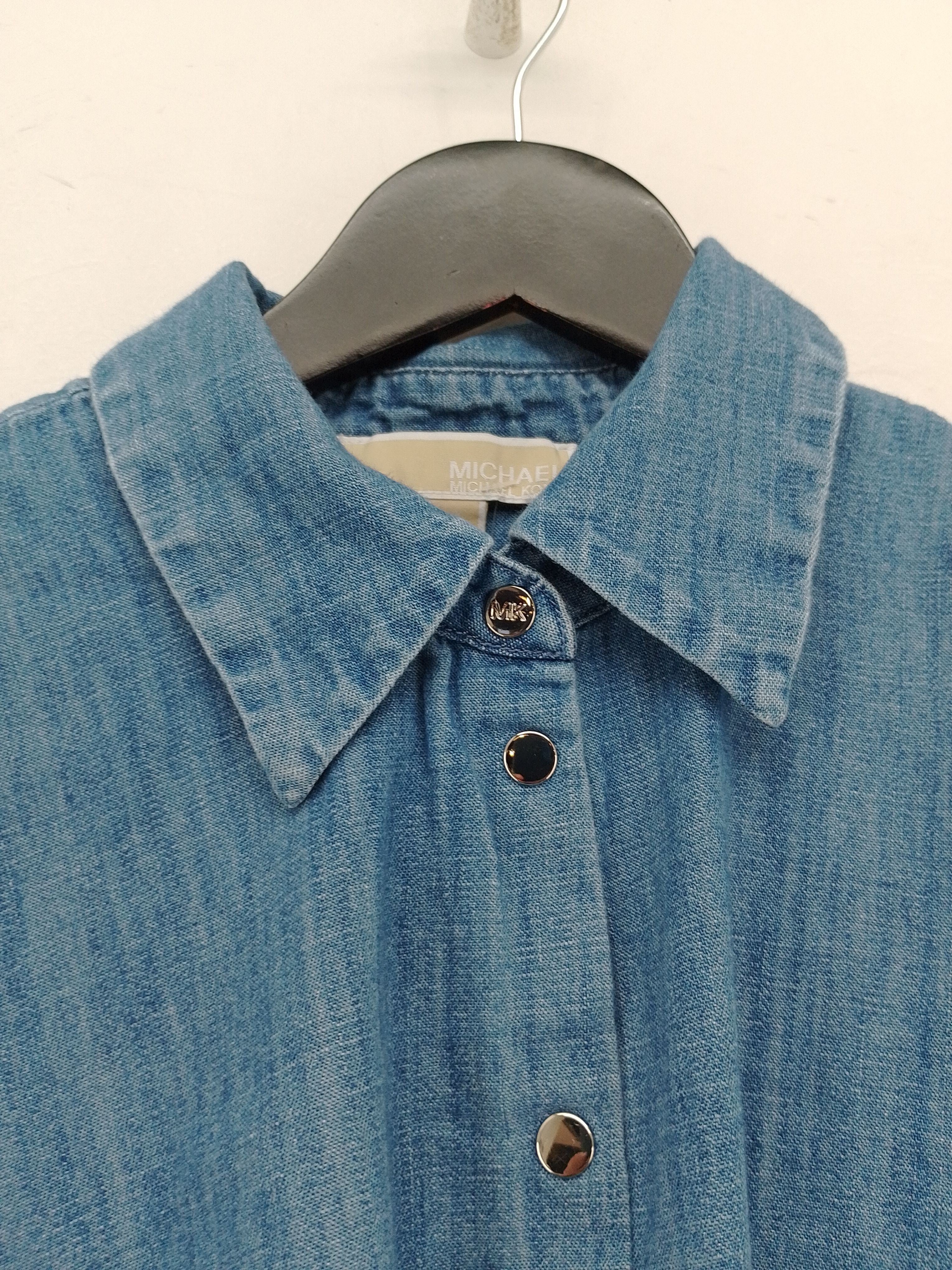Michael Kors Women's Shirt M Blue 100% Cotton Long Sleeve Collared Basic - Image 5