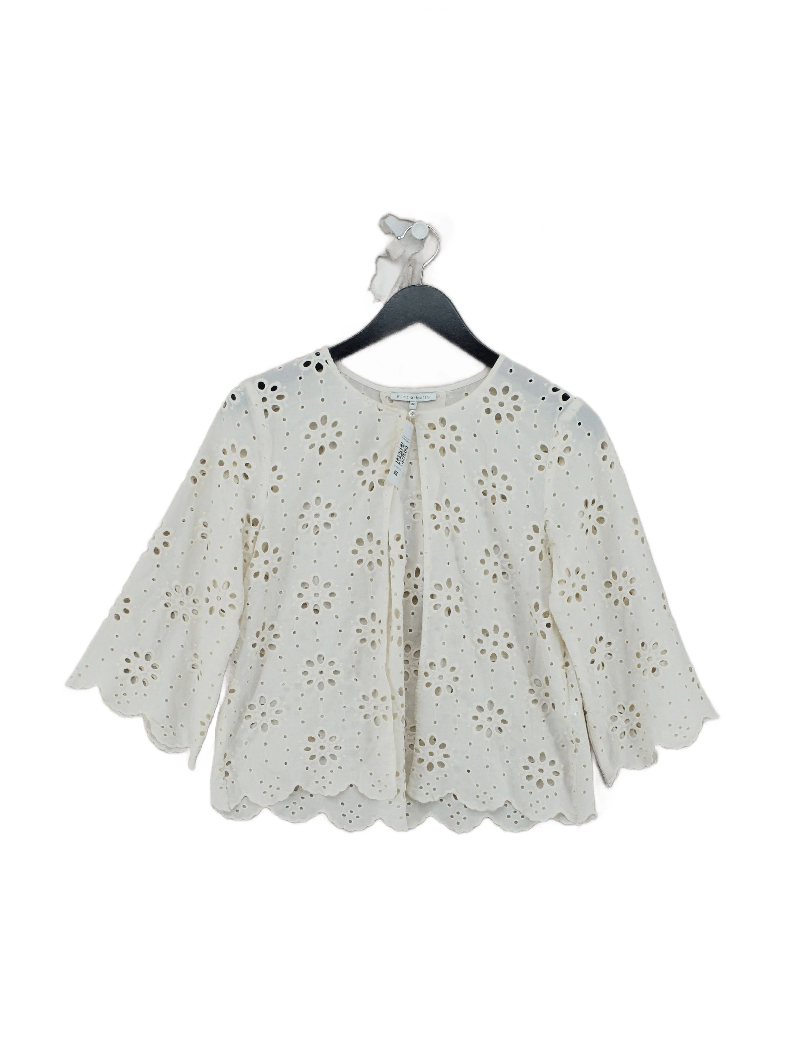 Mint & Berry Women's Top UK 8 Cream 100% Other 3/4 Sleeve Round Neck Basic