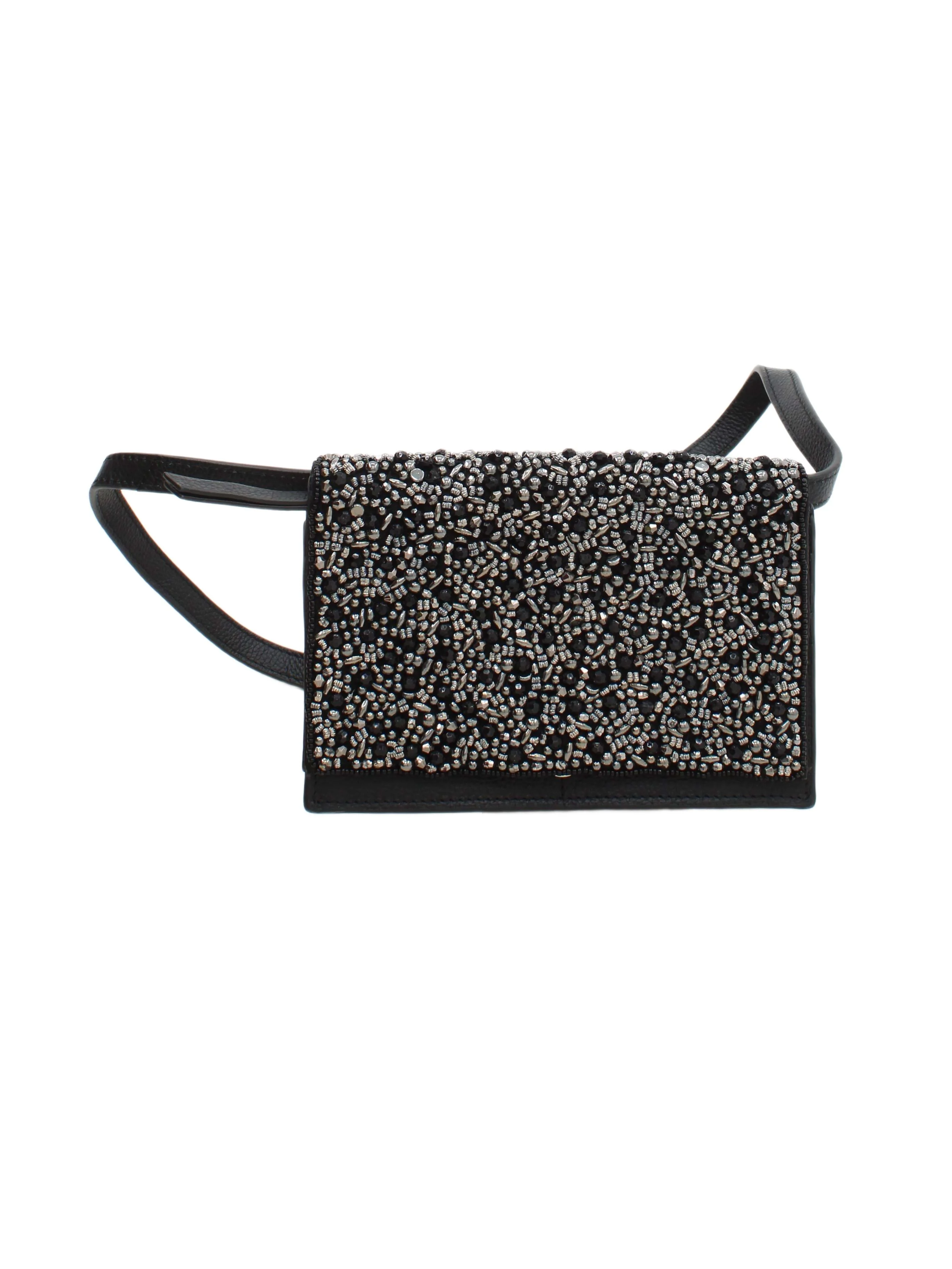 Mint Velvet Women's Bag Black Leather with Cotton Belt Bag & Waist Pack