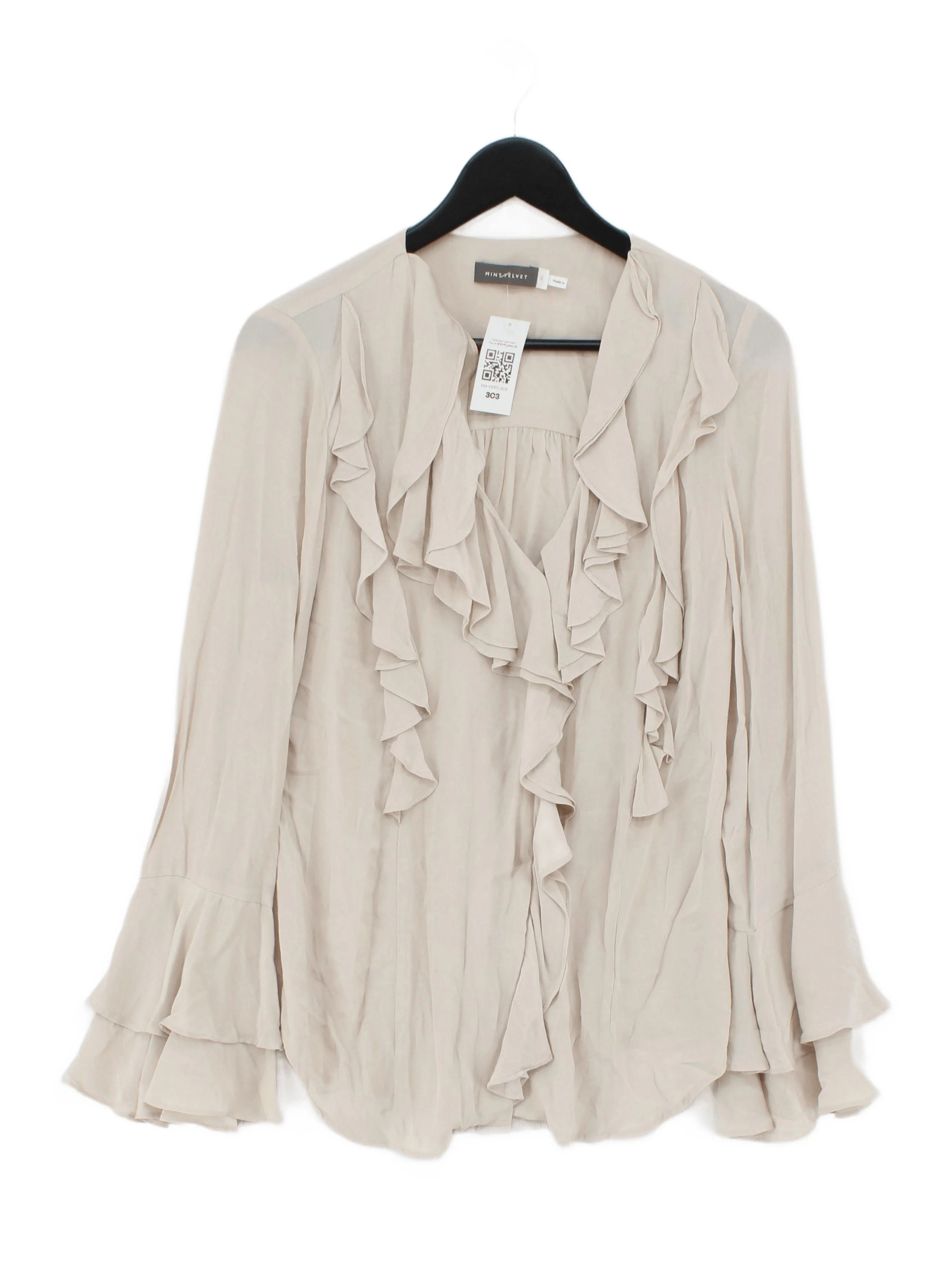 Mint Velvet Women's Blouse UK 12 Cream 100% Viscose Long Sleeve V-Neck Basic