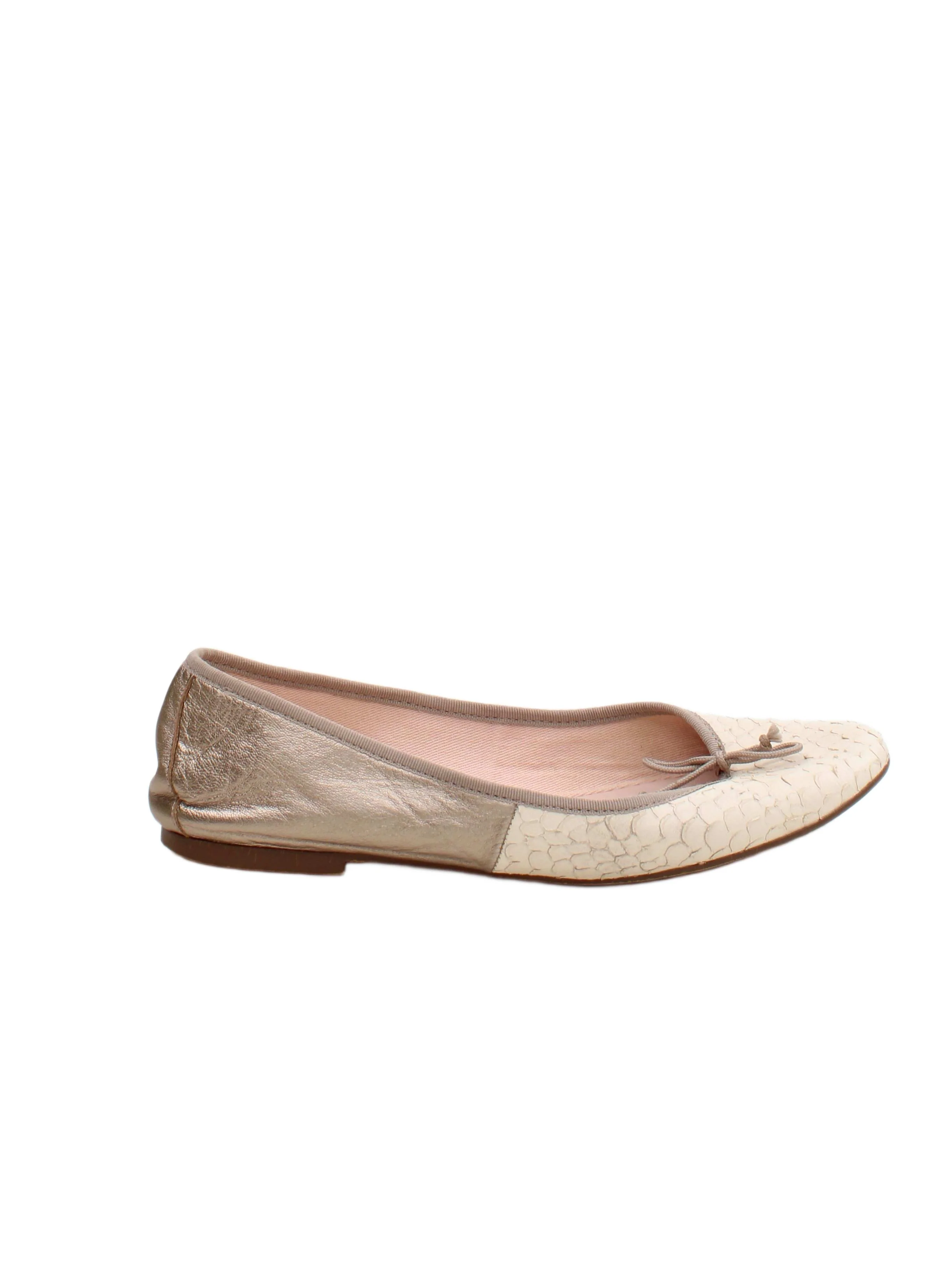 Mint Velvet Women's Flat Shoes UK 7 Gold Animal Print 100% Leather Ballet