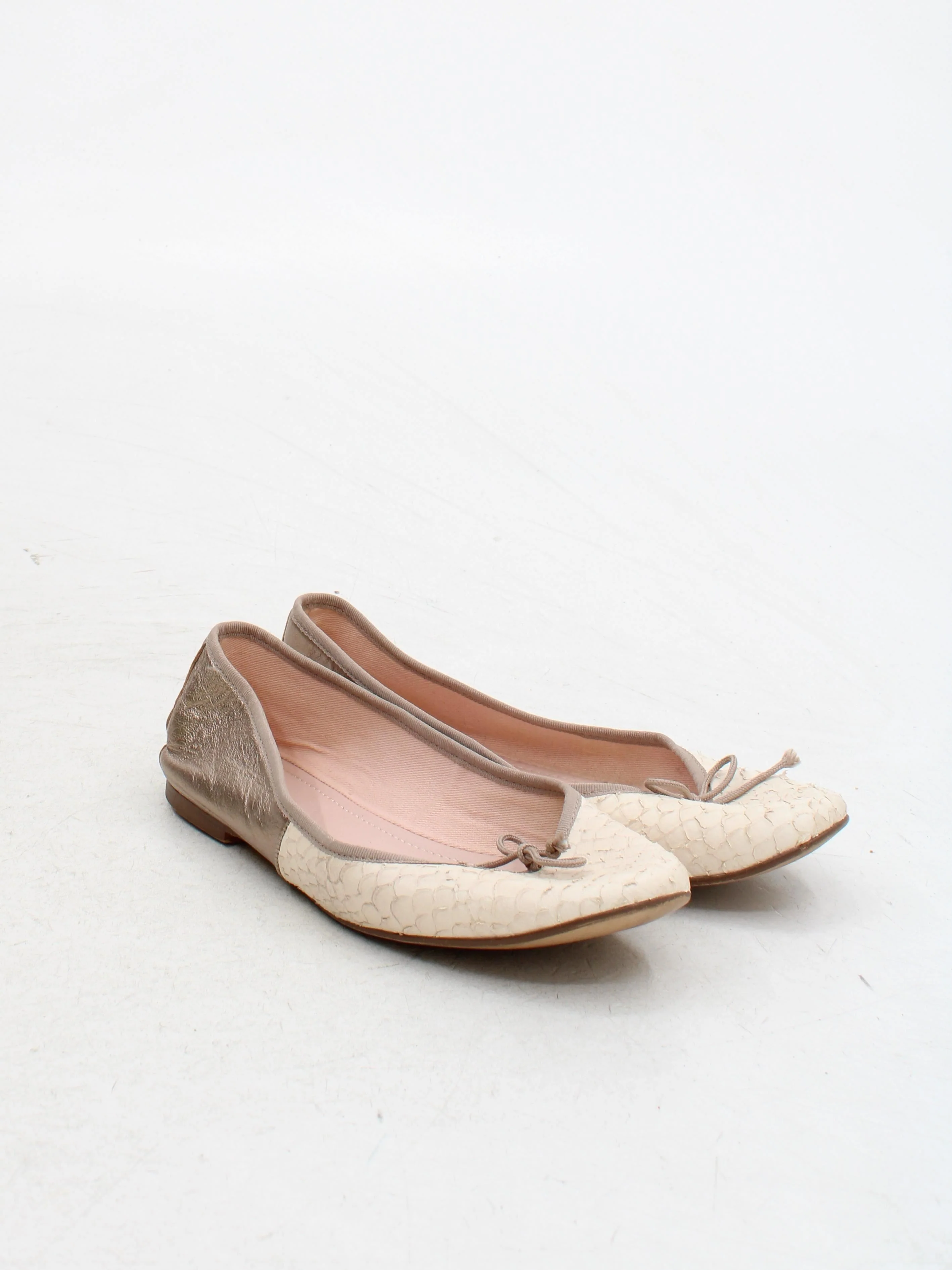 Mint Velvet Women's Flat Shoes UK 7 Gold Animal Print 100% Leather Ballet - Image 4