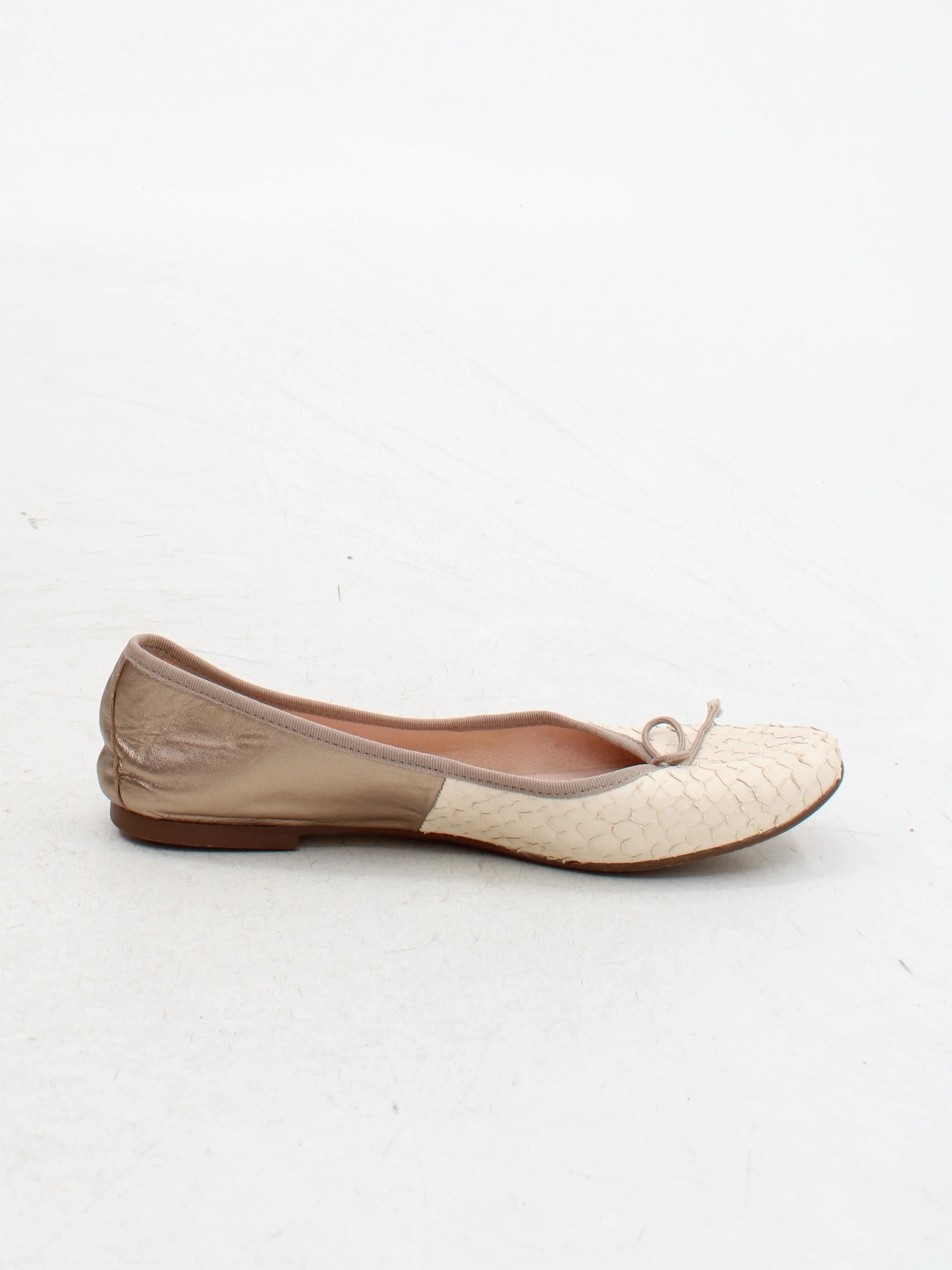 Mint Velvet Women's Flat Shoes UK 7 Gold Animal Print 100% Leather Ballet - Image 5