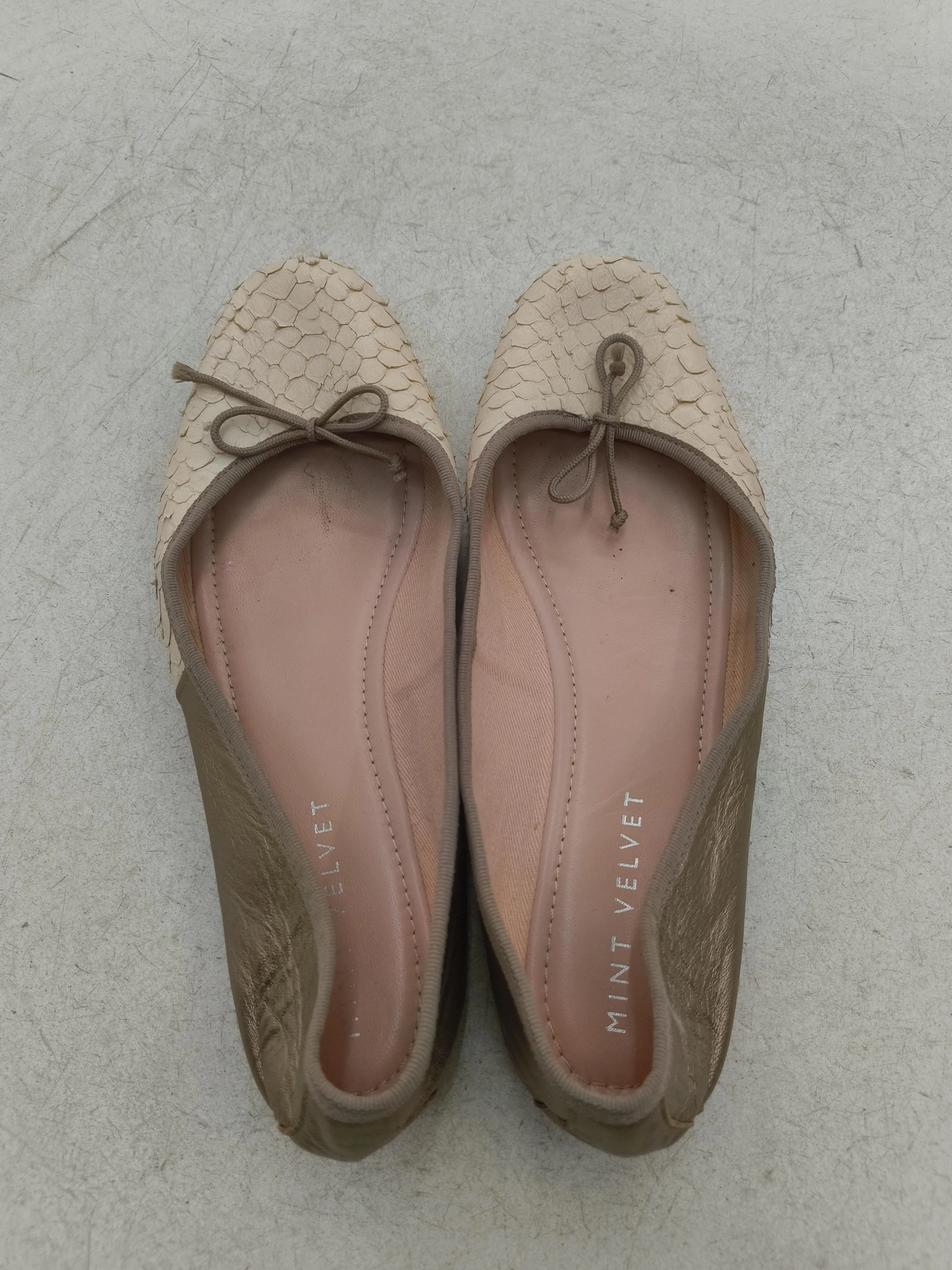 Mint Velvet Women's Flat Shoes UK 7 Gold Animal Print 100% Leather Ballet - Image 6