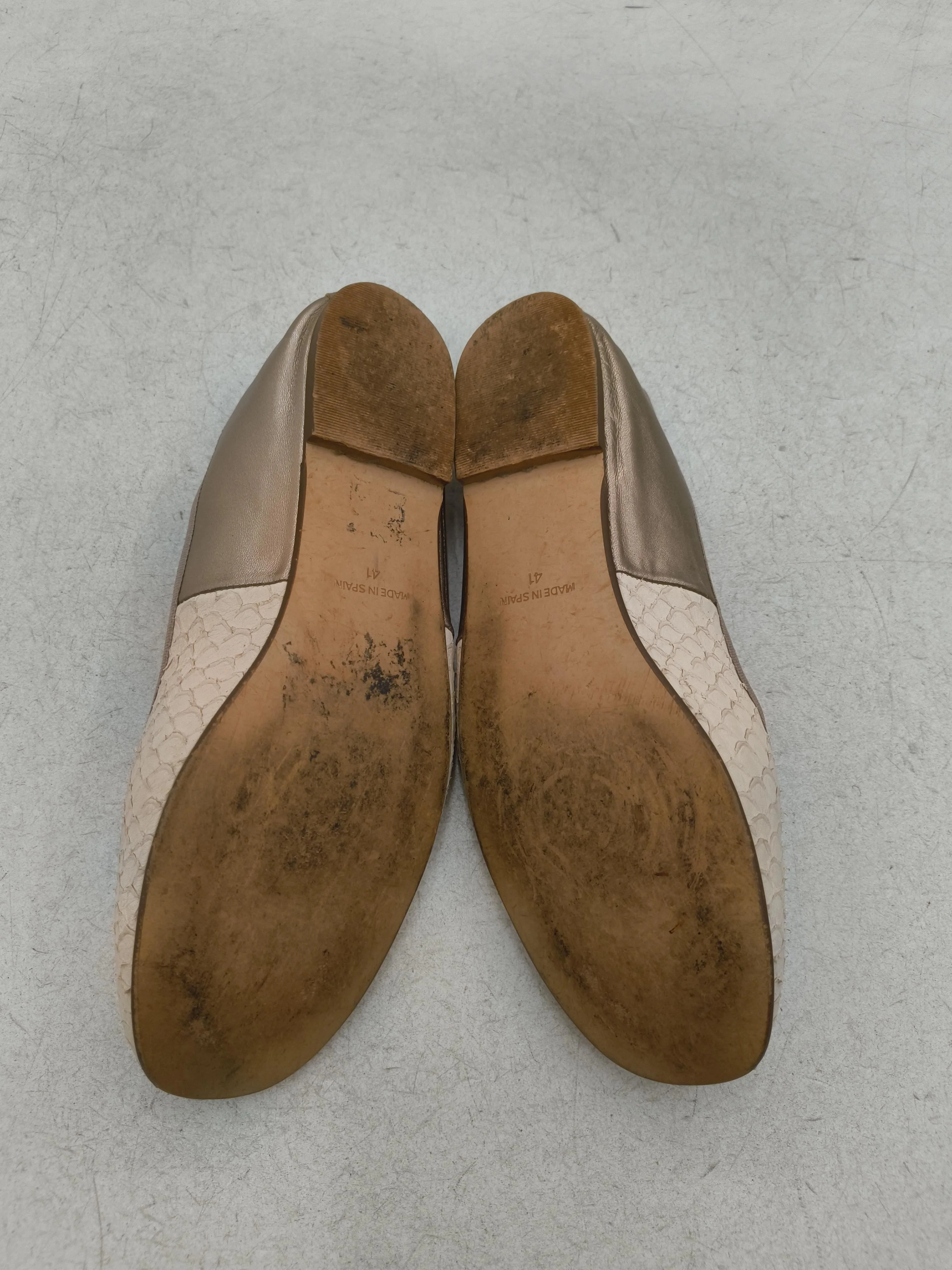 Mint Velvet Women's Flat Shoes UK 7 Gold Animal Print 100% Leather Ballet - Image 7