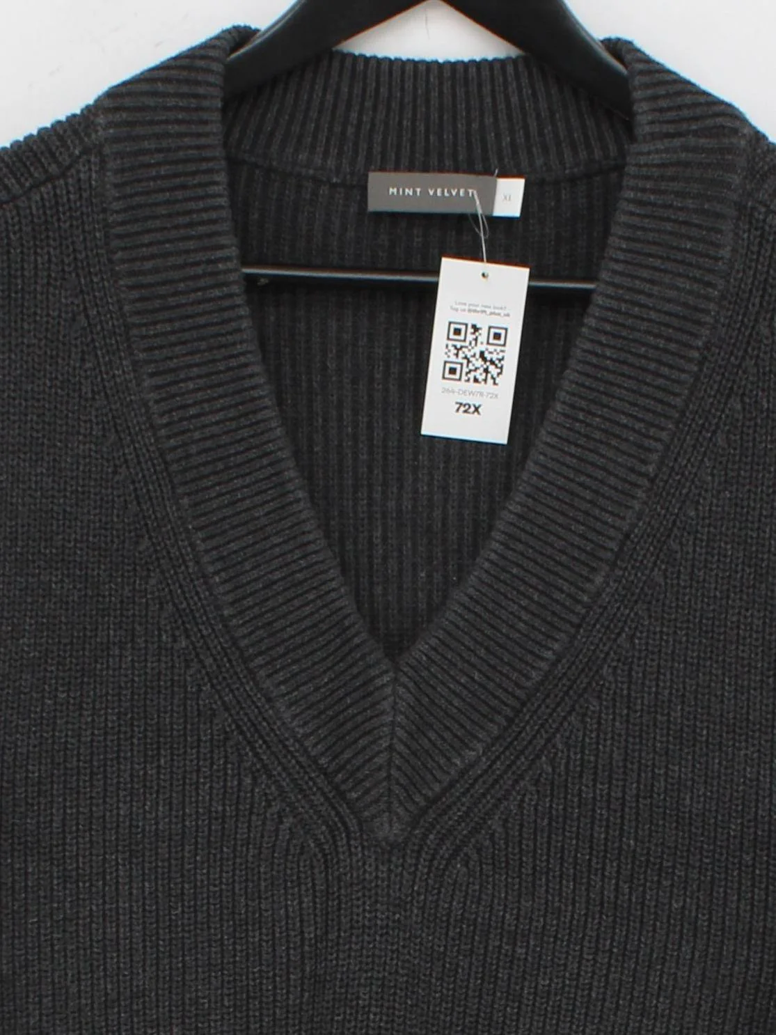 Mint Velvet Women's Jumper XL Grey 100% Cotton V-Neck Vest - Image 3