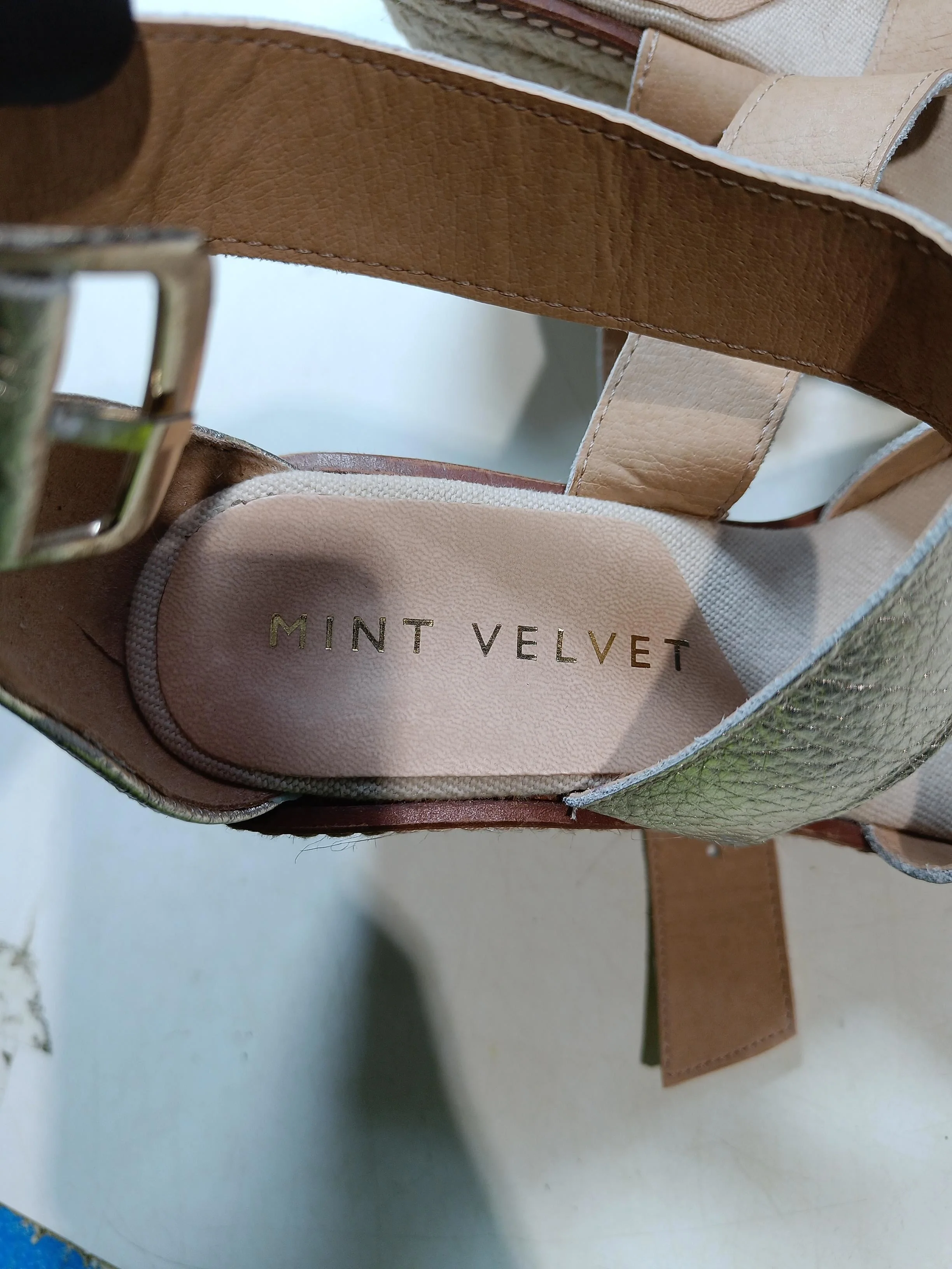 Mint Velvet Women's Sandals UK 4 Gold 100% Leather Espadrille - Image 9