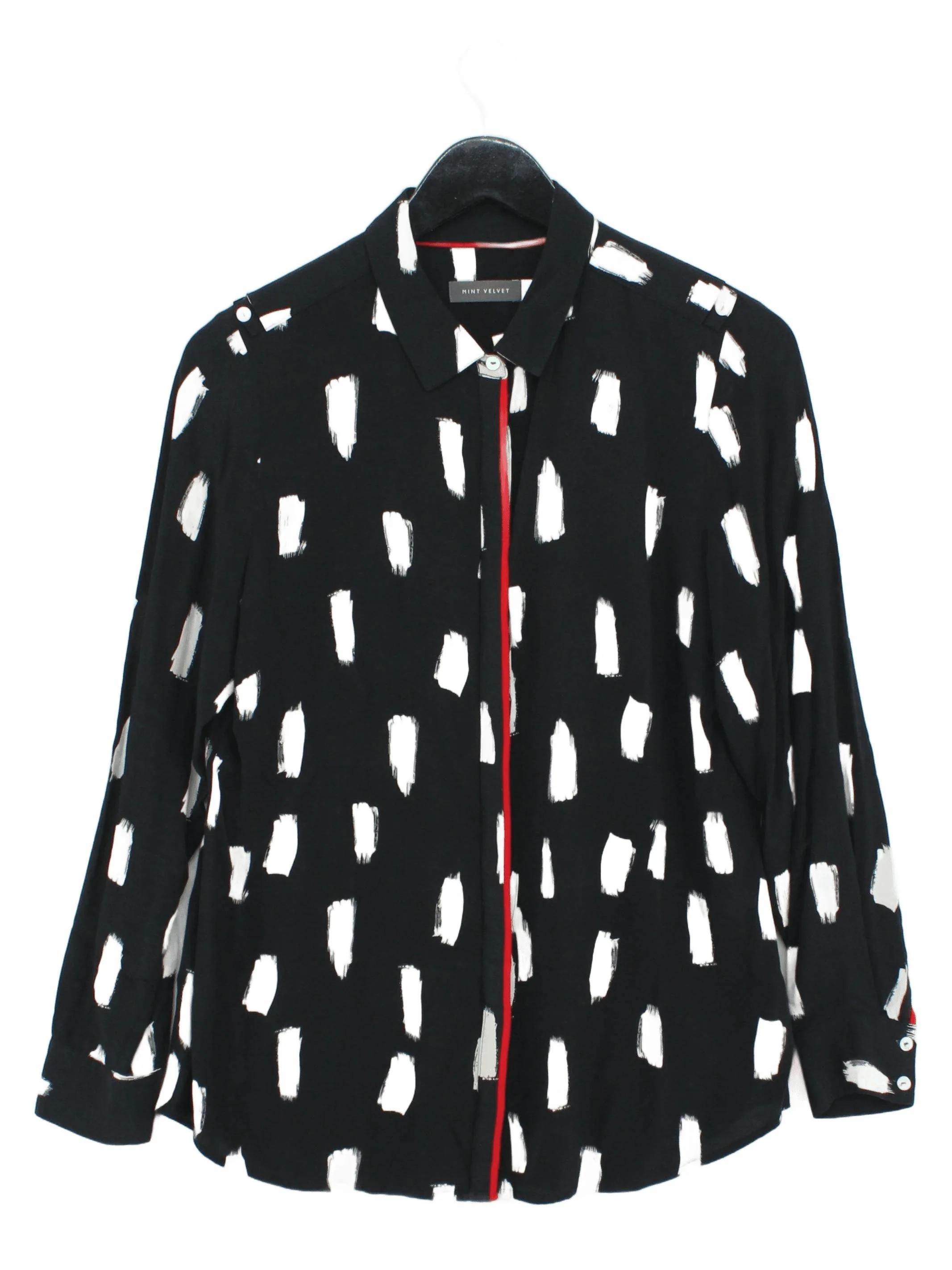 Mint Velvet Women's Shirt UK 12 Black 100% Viscose Long Sleeve Collared Basic