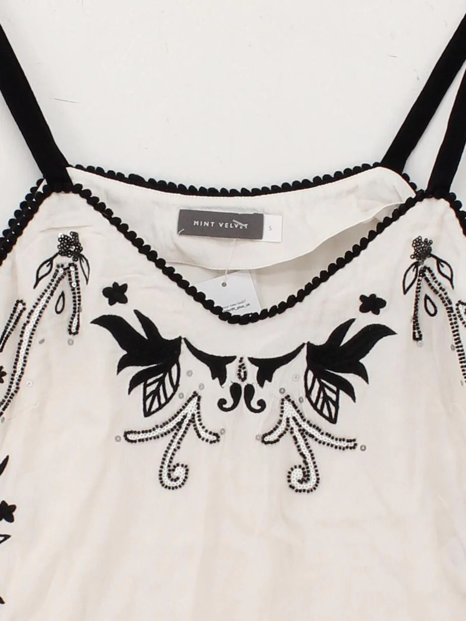 Mint Velvet Women's T-Shirt S Cream 100% Viscose Sleeveless V-Neck Camisole - Image 3