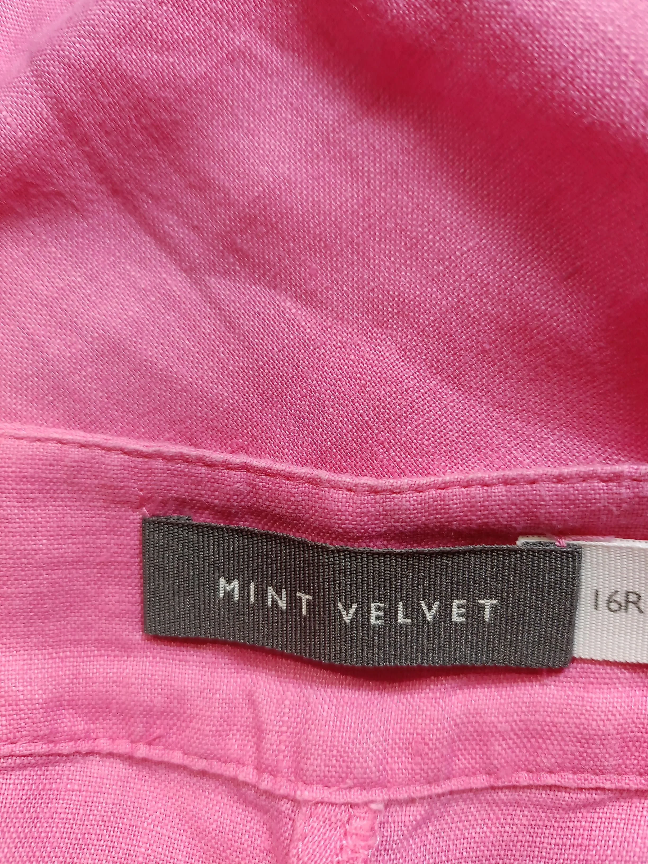 Mint Velvet Women's Trousers UK 16 Pink 100% Linen Wide-Leg Cropped - Image 5