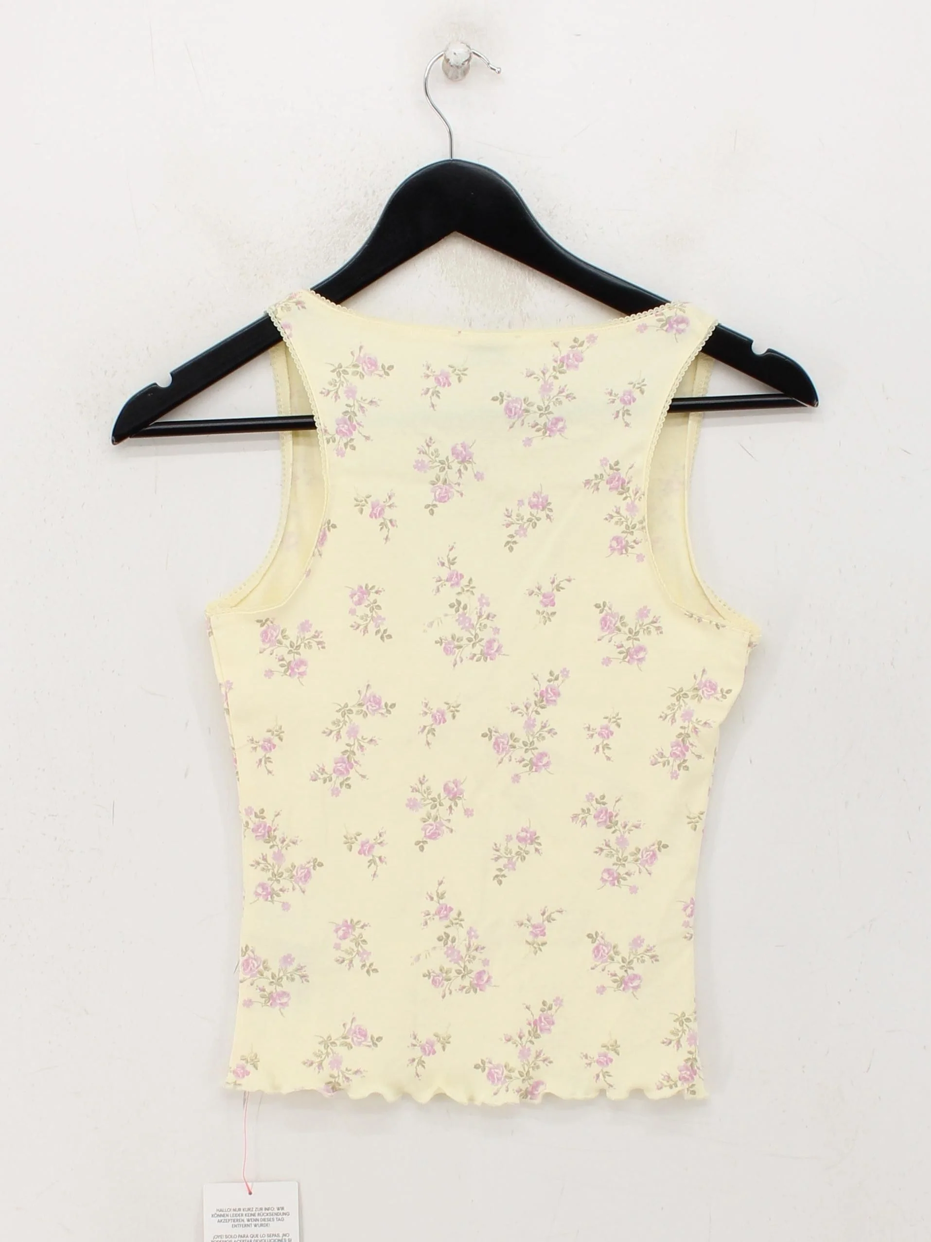 Miss Selfridge Women's Top XS Yellow Floral 100% Cotton Sleeveless V-Neck Basic - Image 2