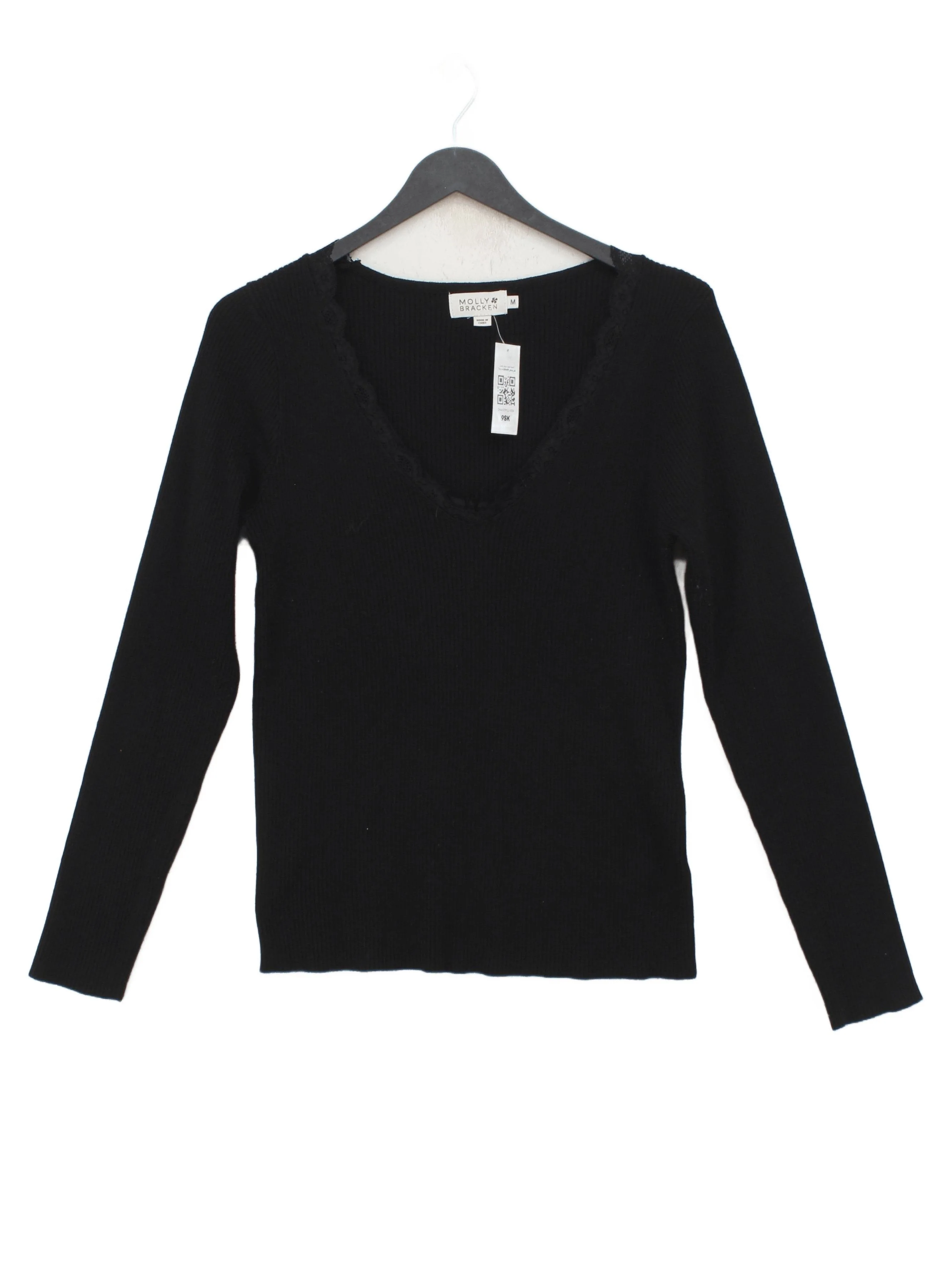 Molly Bracken Women's Top M Black 100% Other Long Sleeve V-Neck Basic