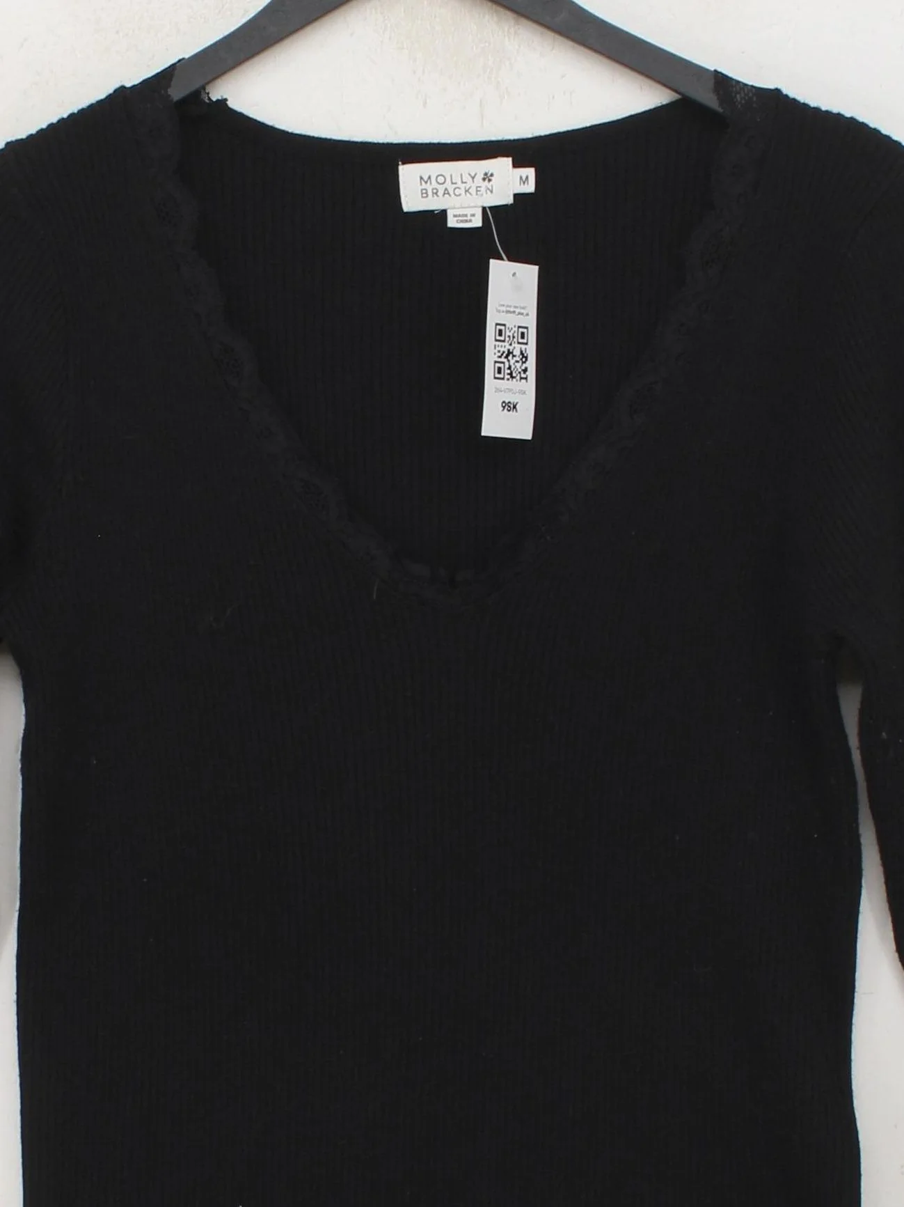 Molly Bracken Women's Top M Black 100% Other Long Sleeve V-Neck Basic - Image 3
