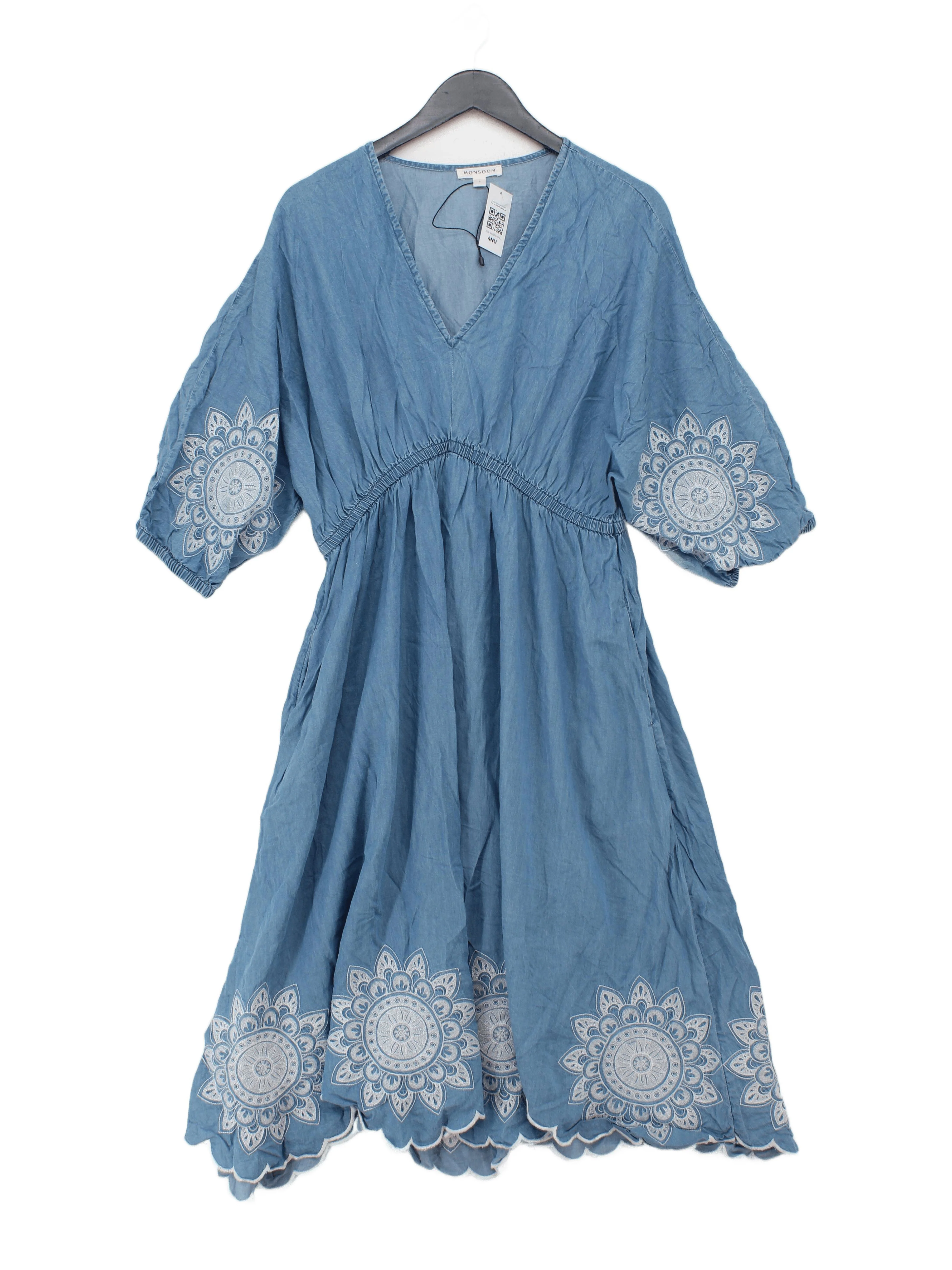 Monsoon Shirt Midi Dress L in Blue
