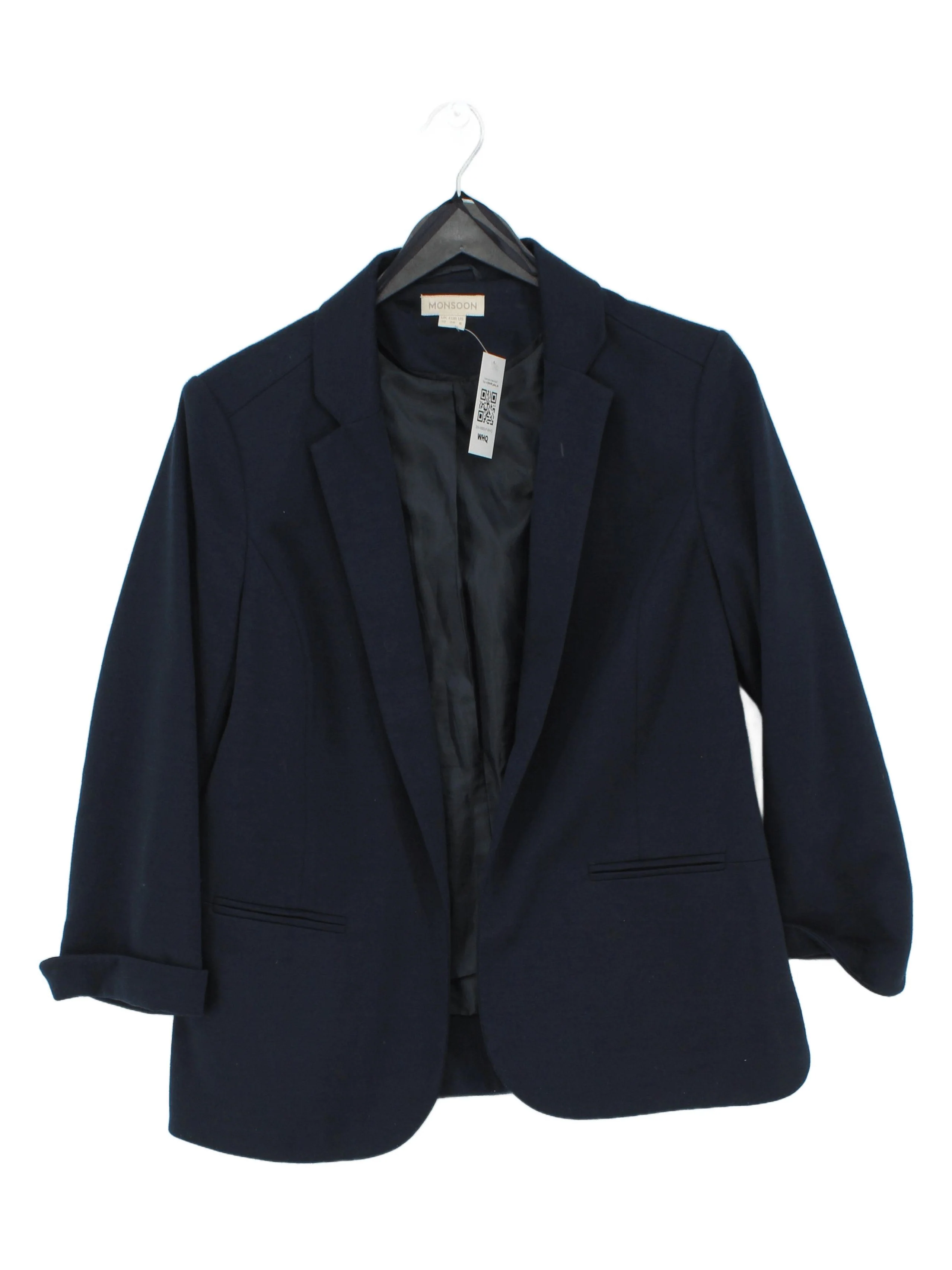Monsoon Women's Blazer UK 10 Blue Polyester with Elastane Overcoat