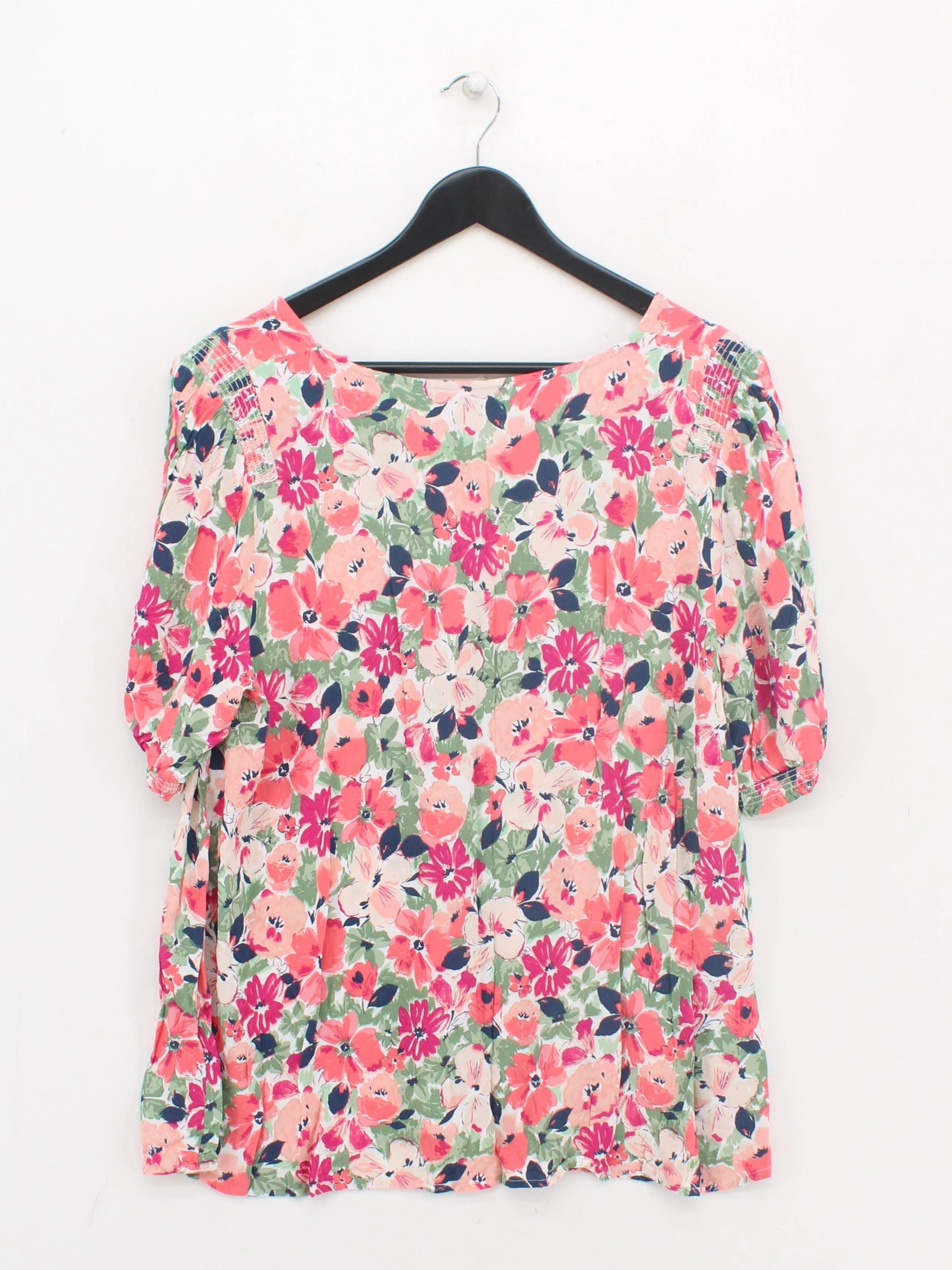 Monsoon Women's Blouse XL Multi Floral 100% Viscose 3/4 Sleeve V-Neck Basic - Image 2