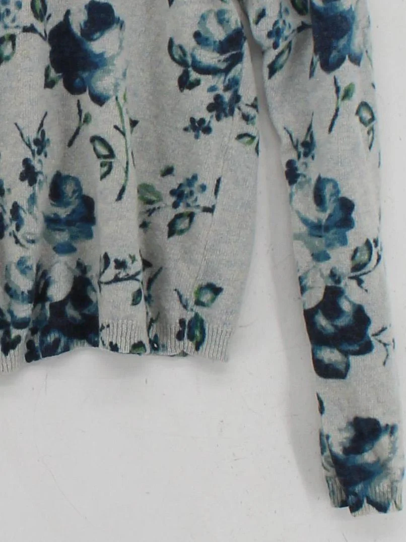 Monsoon Women's Cardigan UK 12 Grey Floral 100% Wool Round Neck Cardigan - Image 4