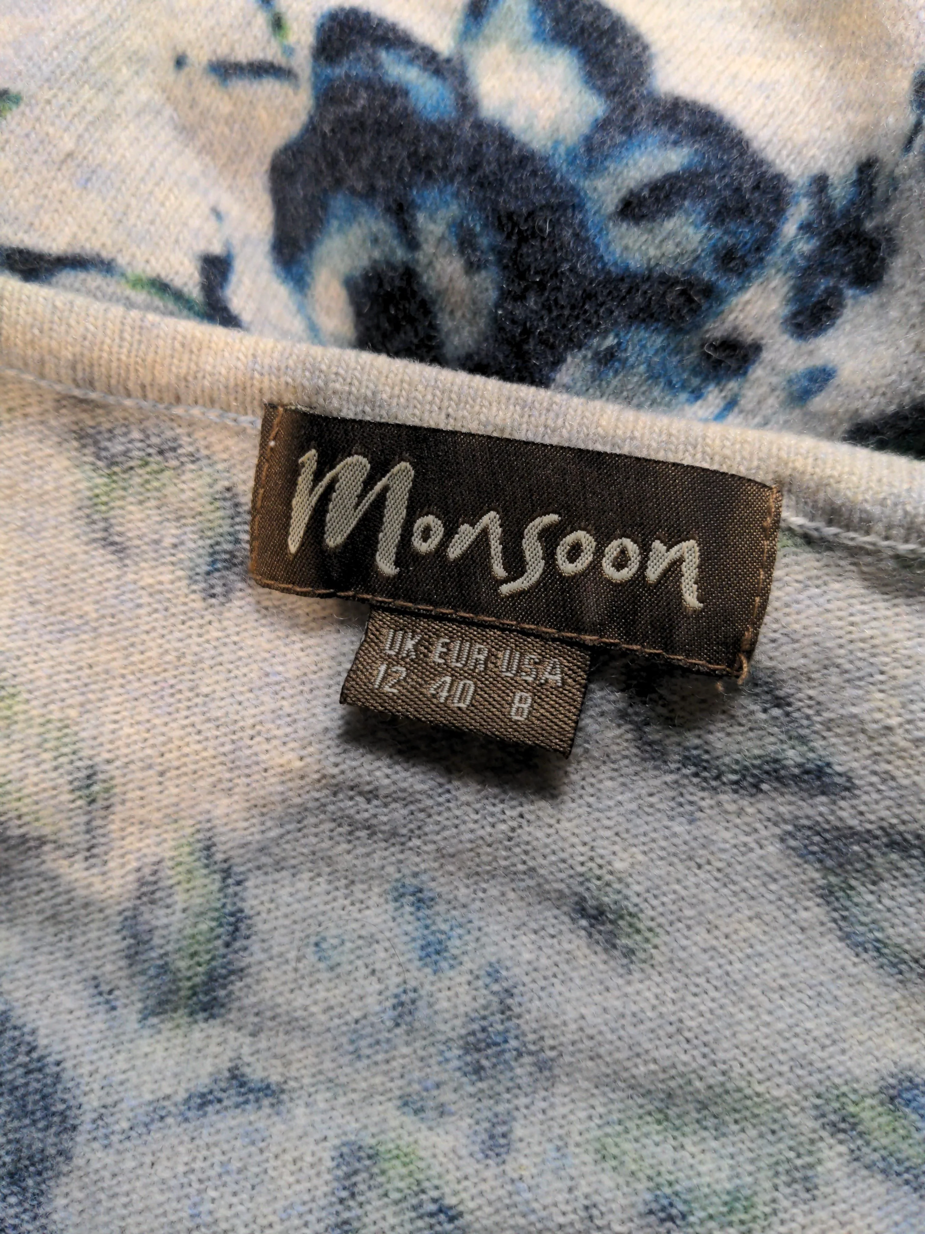 Monsoon Women's Cardigan UK 12 Grey Floral 100% Wool Round Neck Cardigan - Image 6