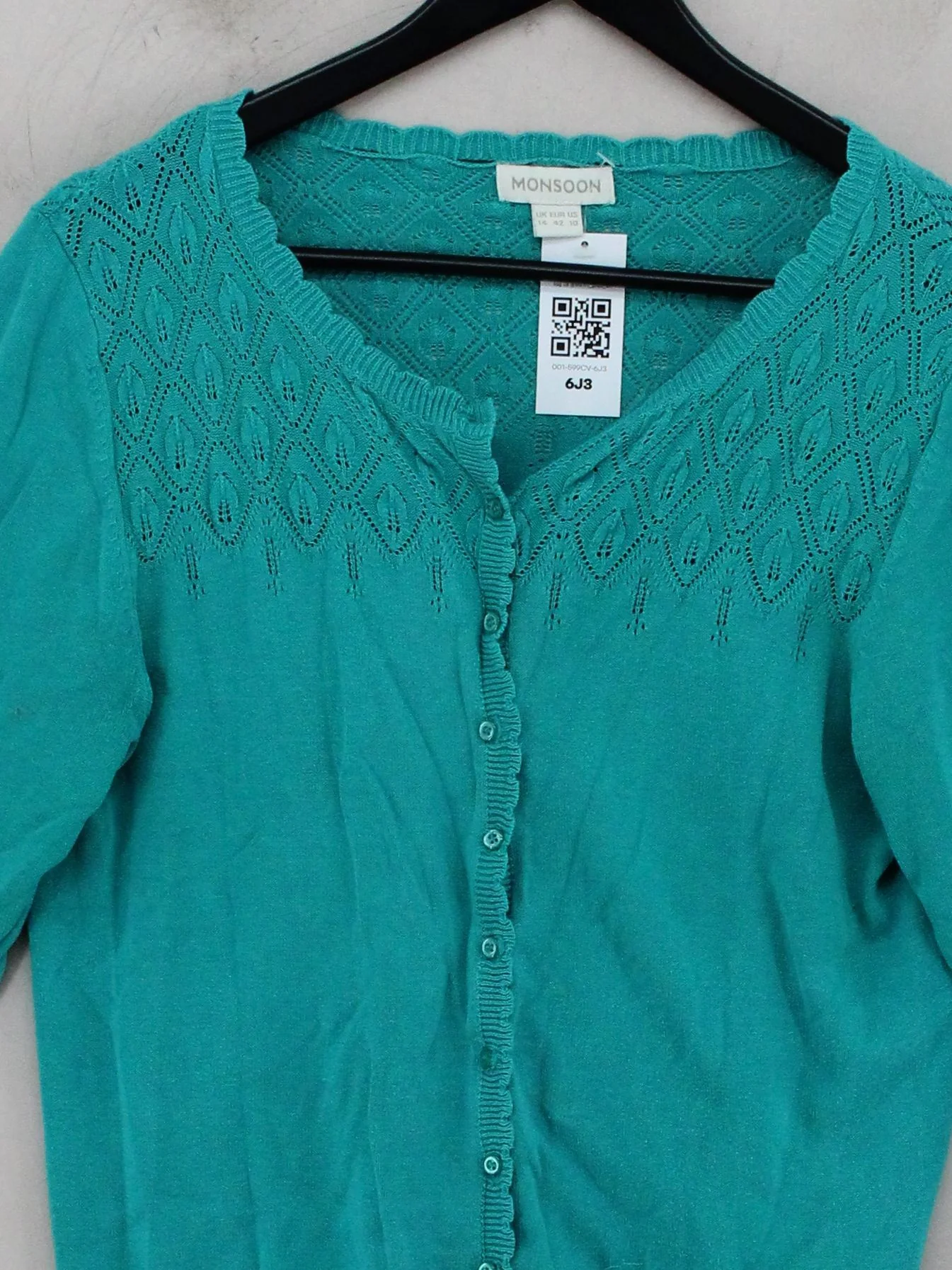 Monsoon Women's Cardigan UK 14 Green 100% Cotton V-Neck Cardigan - Image 3