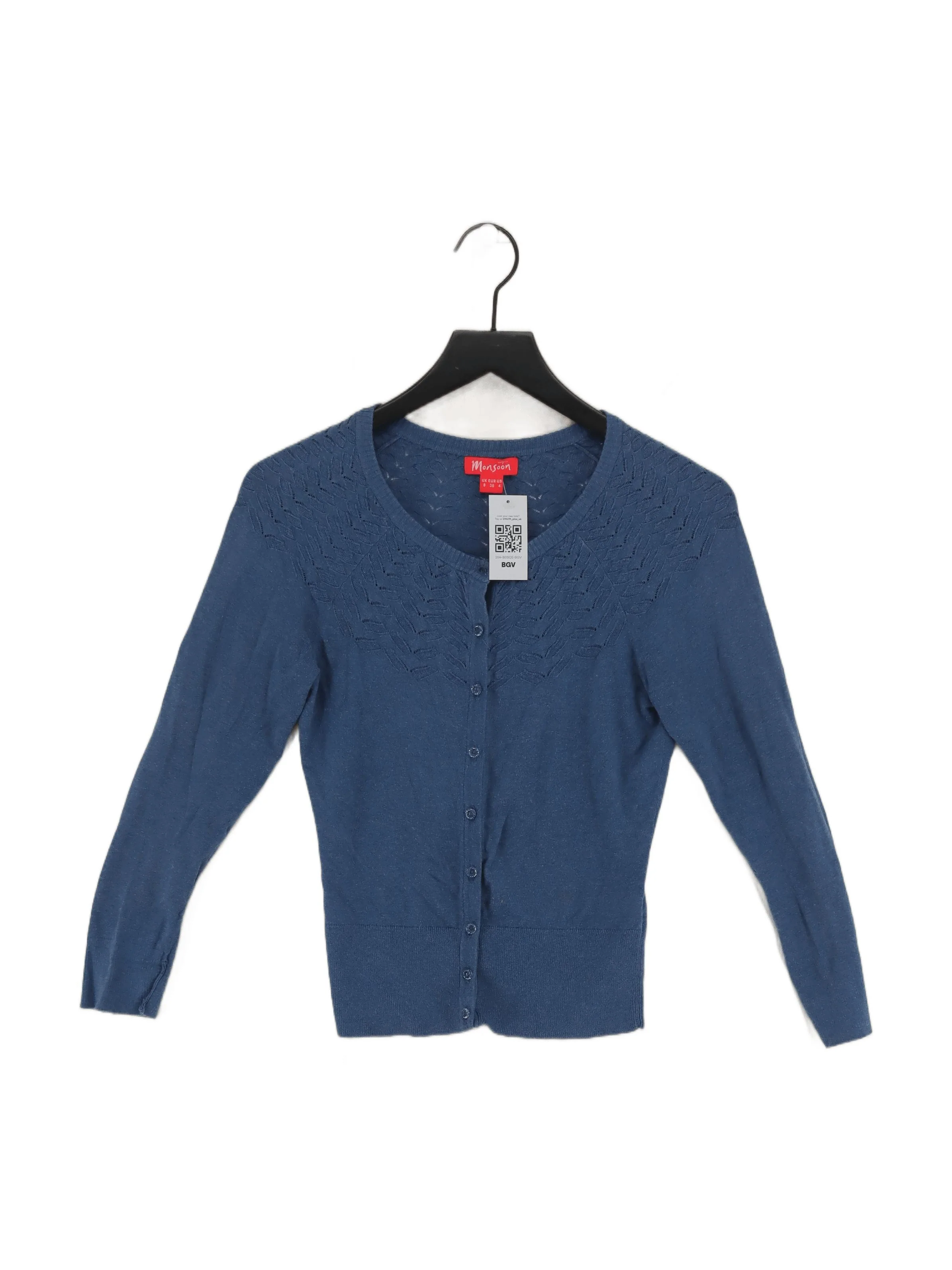 Monsoon Women's Cardigan UK 8 Blue 100% Cotton Round Neck Cardigan