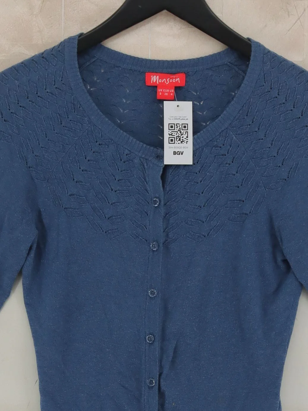 Monsoon Women's Cardigan UK 8 Blue 100% Cotton Round Neck Cardigan - Image 3