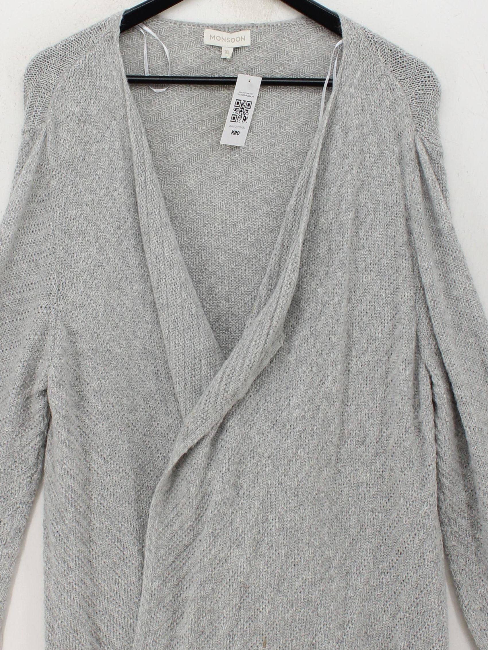 Monsoon Women's Cardigan XL Grey Polyamide with Viscose, Other V-Neck Cardigan - Image 3