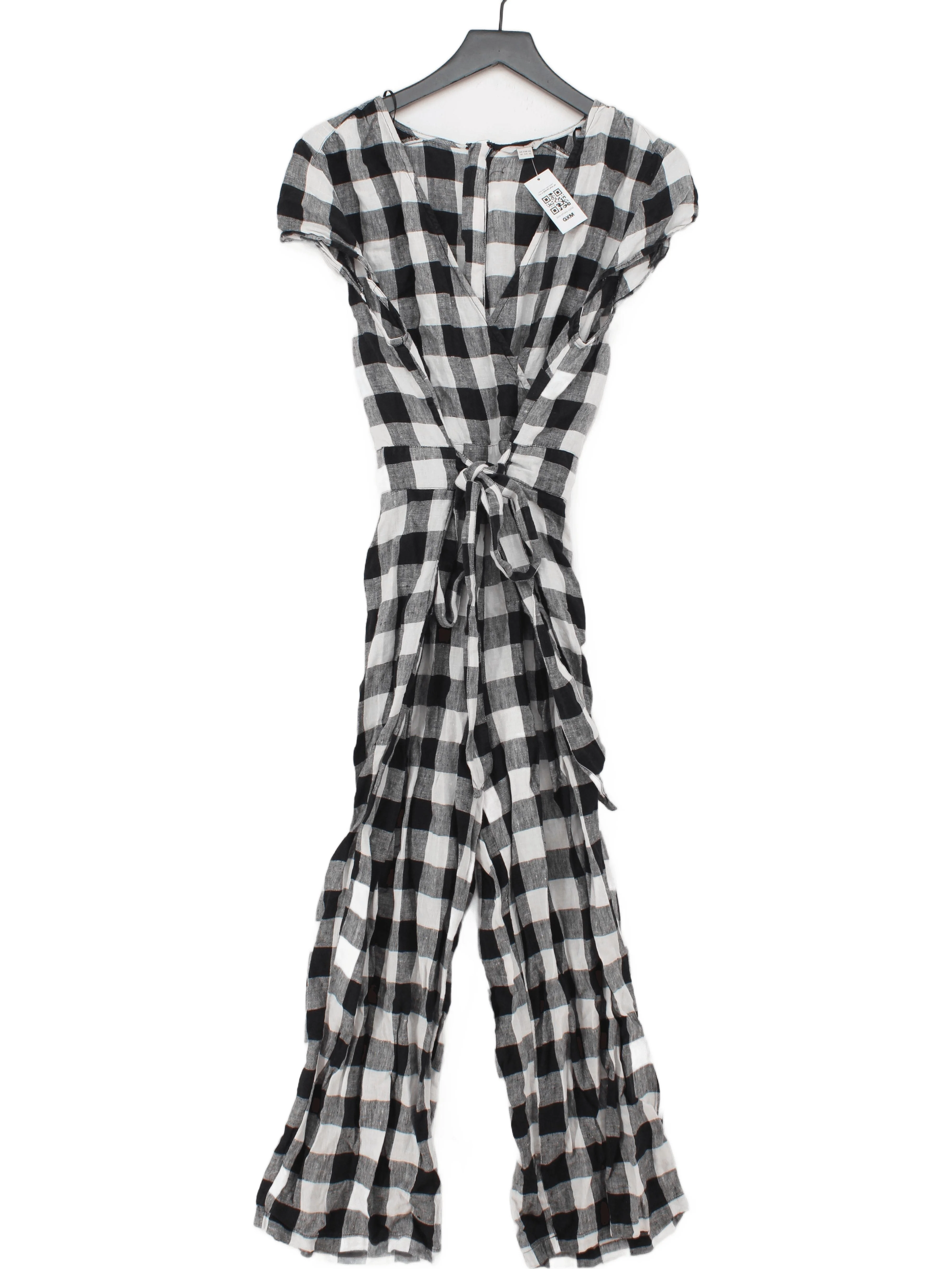 Monsoon Women's Jumpsuit UK 16 Multi Checkered 100% Linen Wide-Leg Jumpsuit