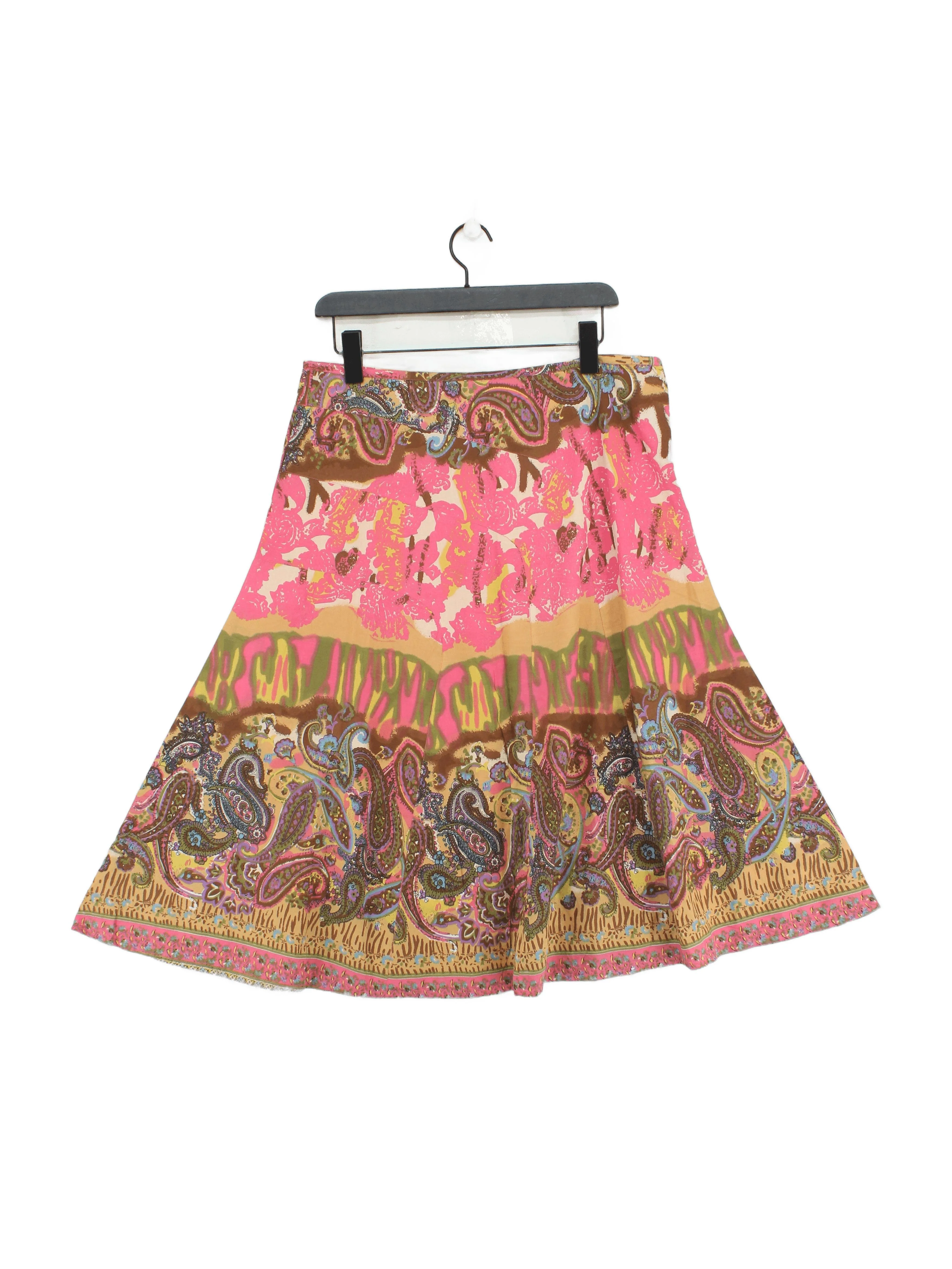 Monsoon Women's Midi Skirt UK 16 Multi Paisley 100% Cotton Midi A-Line