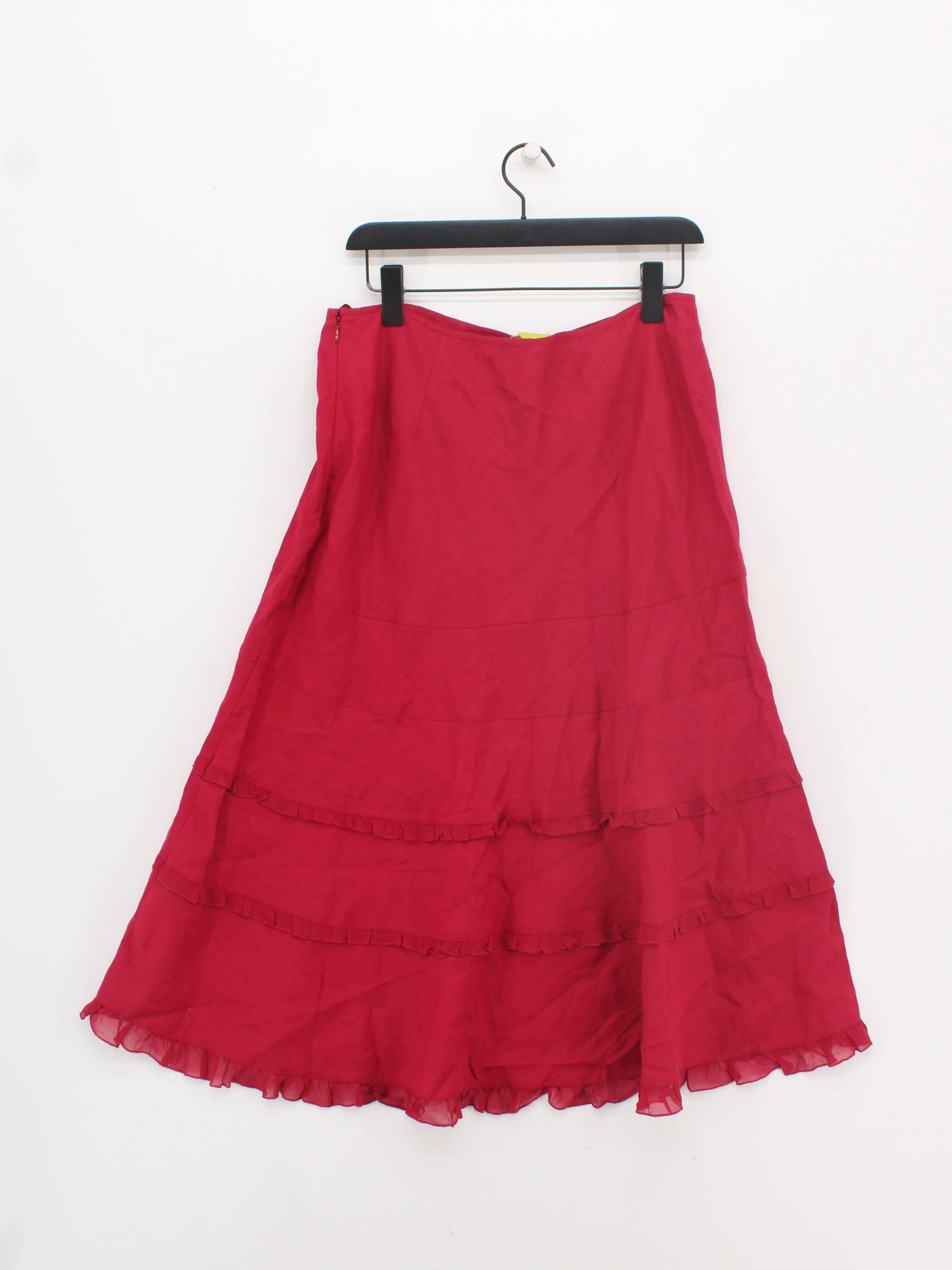 Monsoon Women's Midi Skirt W 34 in Red Linen with Silk Midi A-Line - Image 2