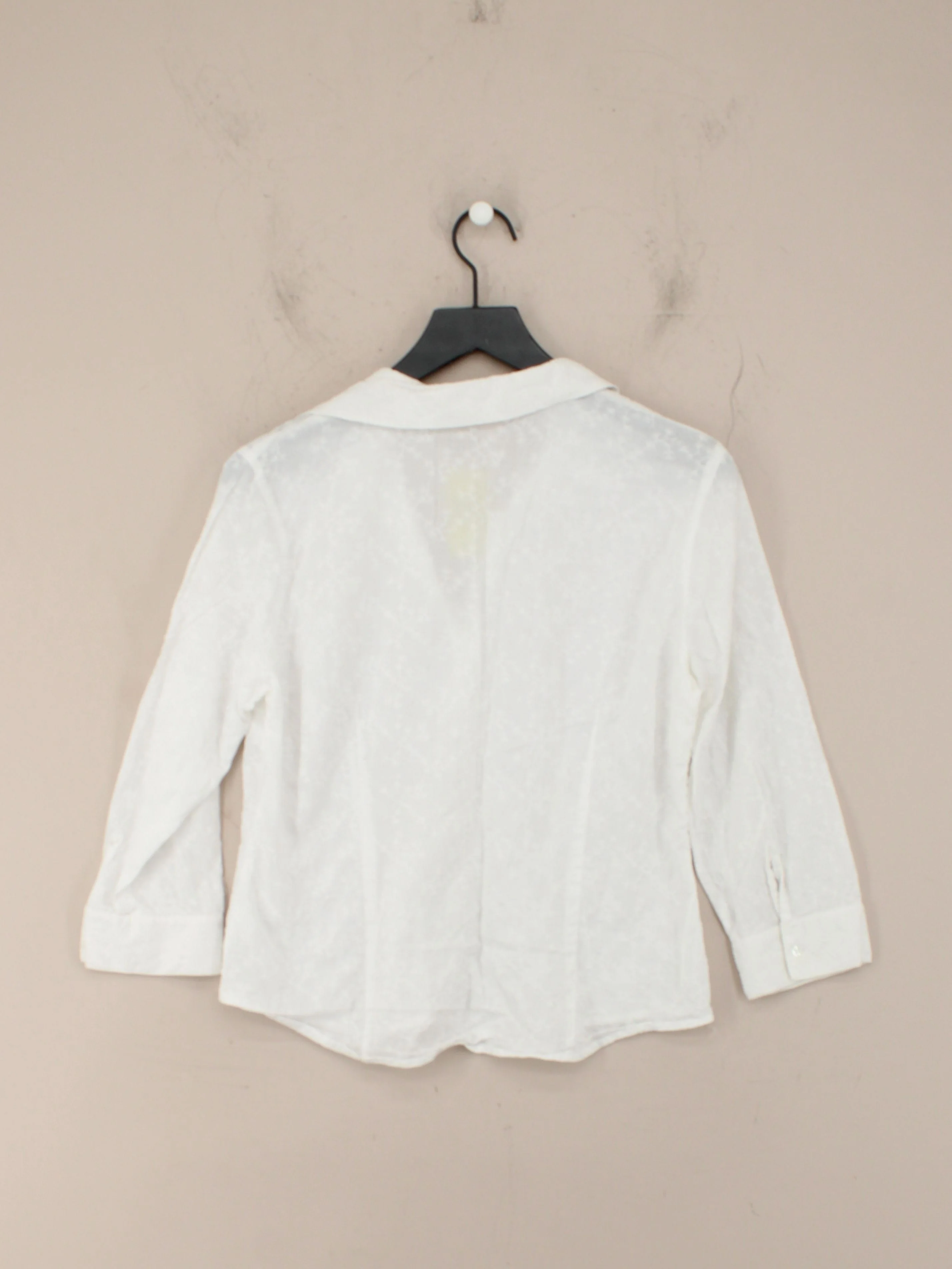 Monsoon Women's Shirt UK 14 White Floral 100% Cotton 3/4 Sleeve Collared Basic - Image 2