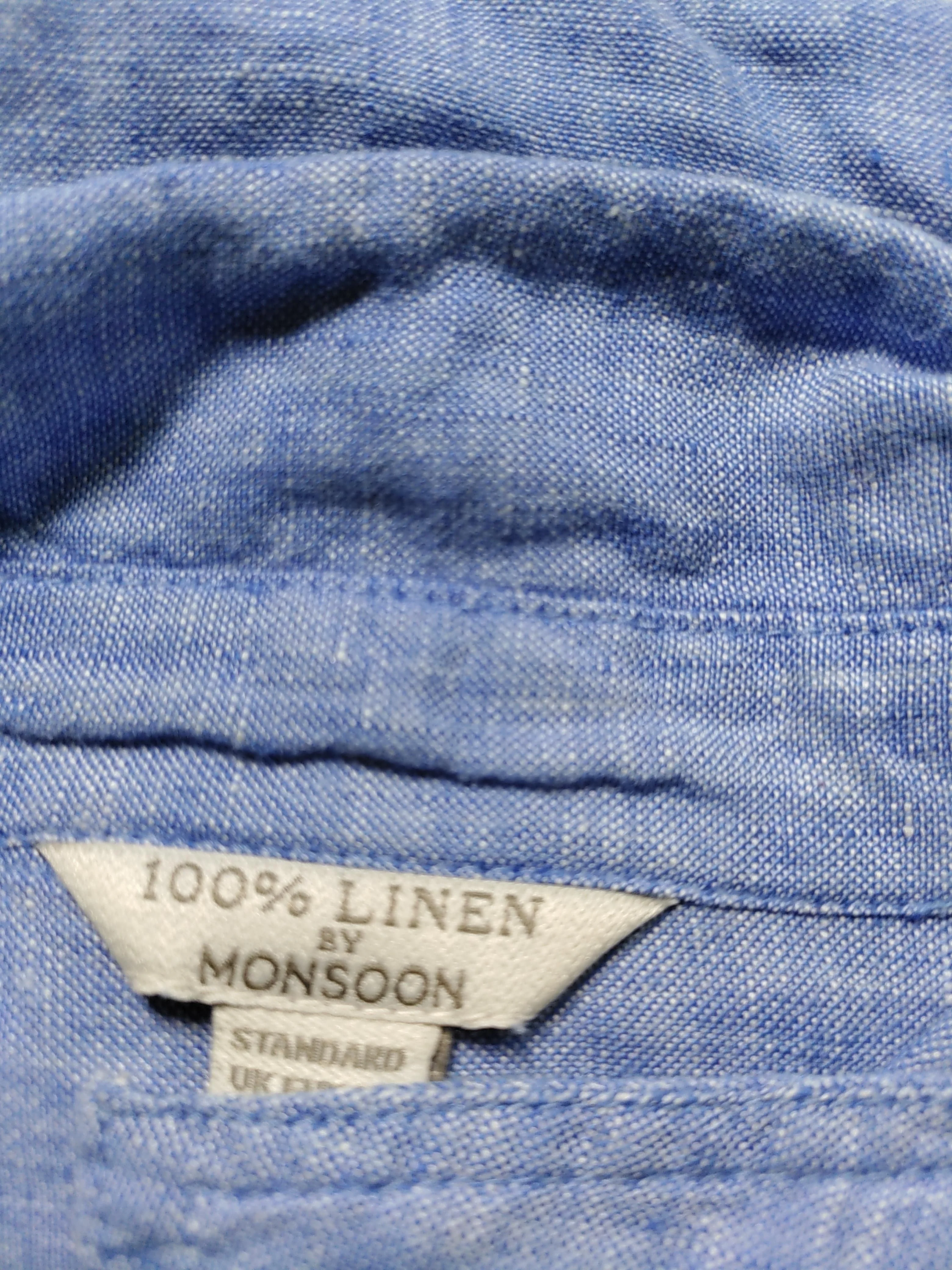 Monsoon Women's Shirt UK 20 Blue 100% Linen Long Sleeve Collared Basic - Image 6