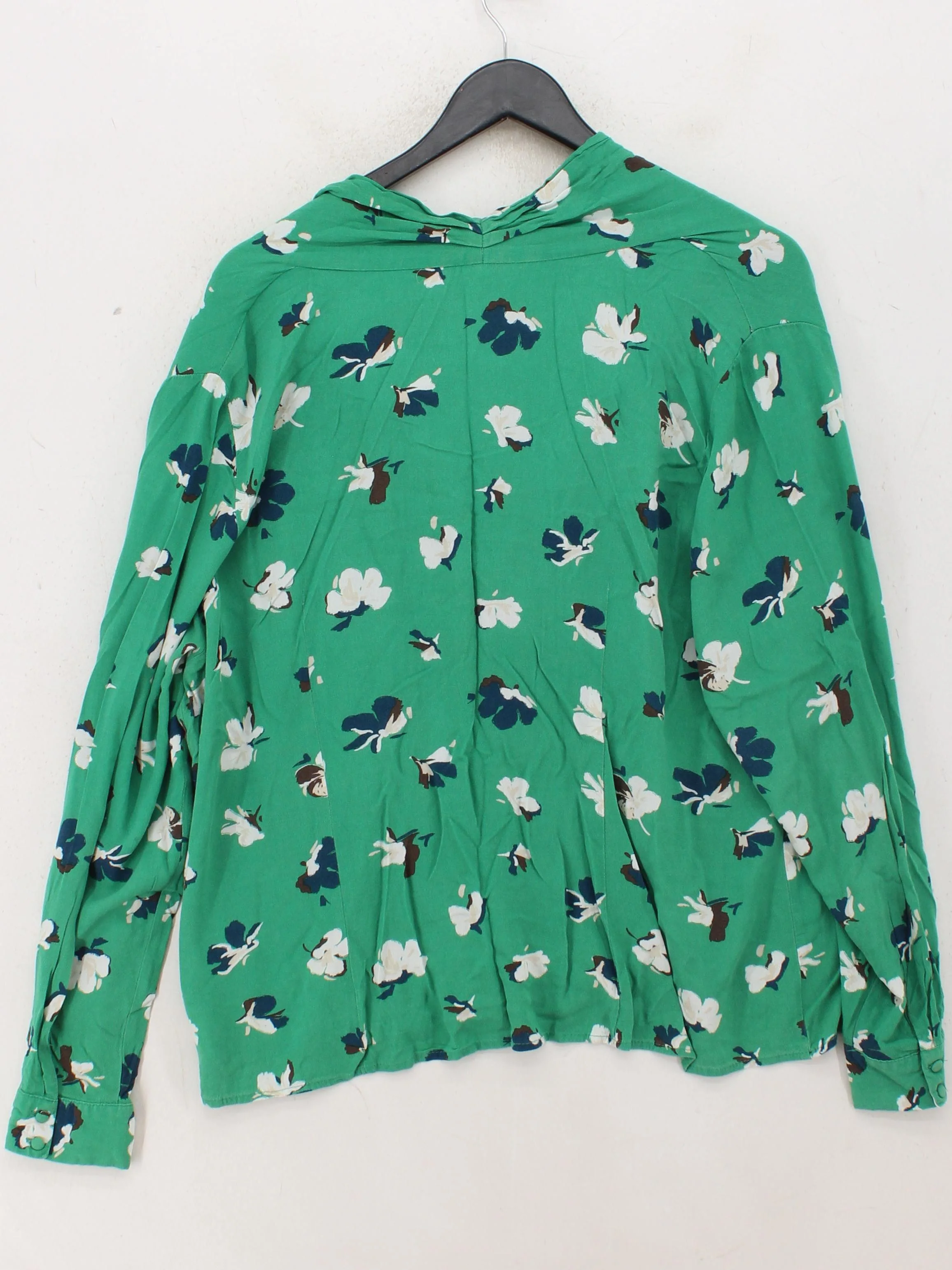 Monsoon Women's Shirt UK 20 Green Floral 100% Viscose Long Sleeve V-Neck Basic - Image 2