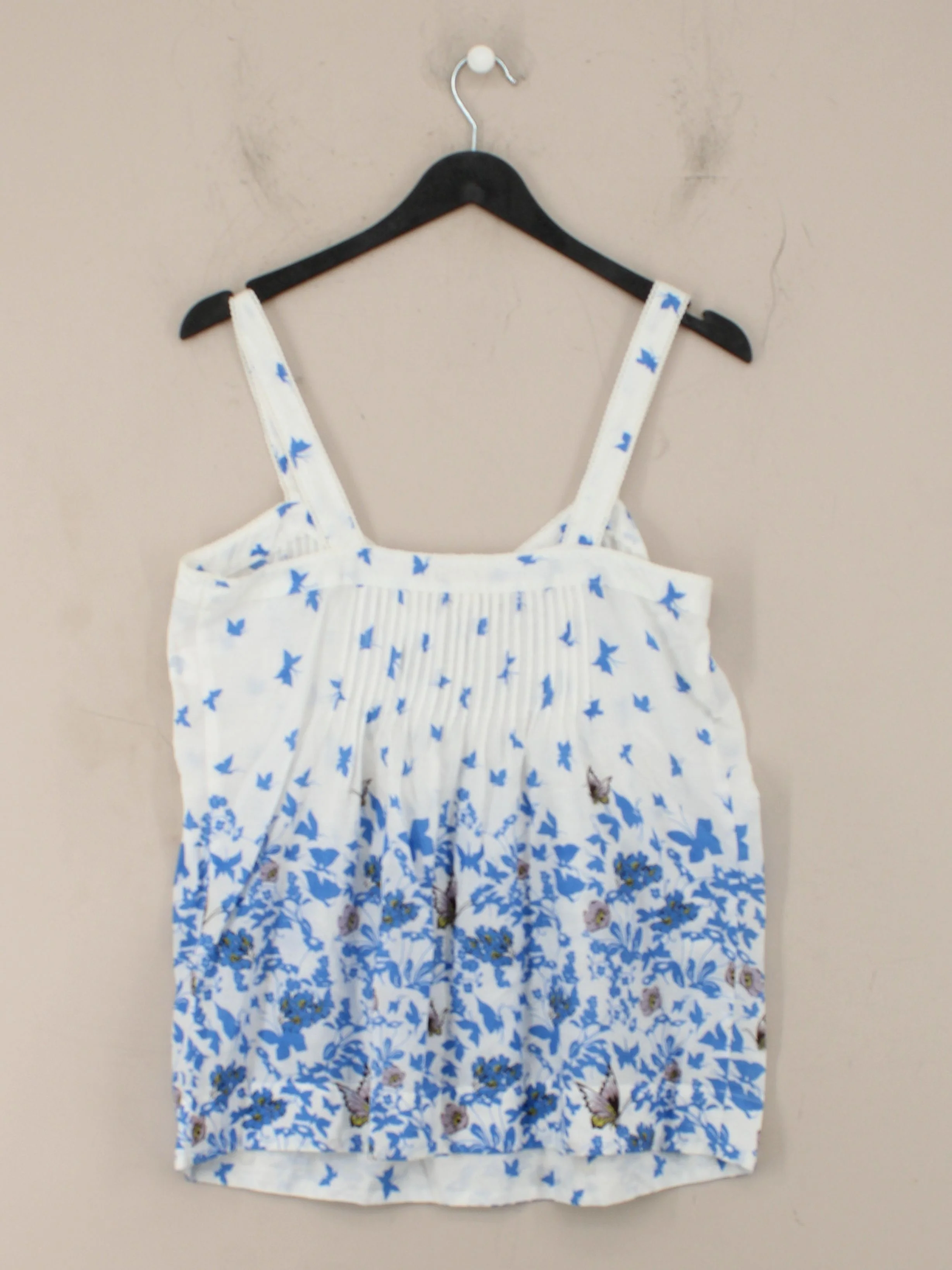Monsoon Women's T-Shirt UK 12 White Floral 100% Cotton Sleeveless V-Neck Basic - Image 2