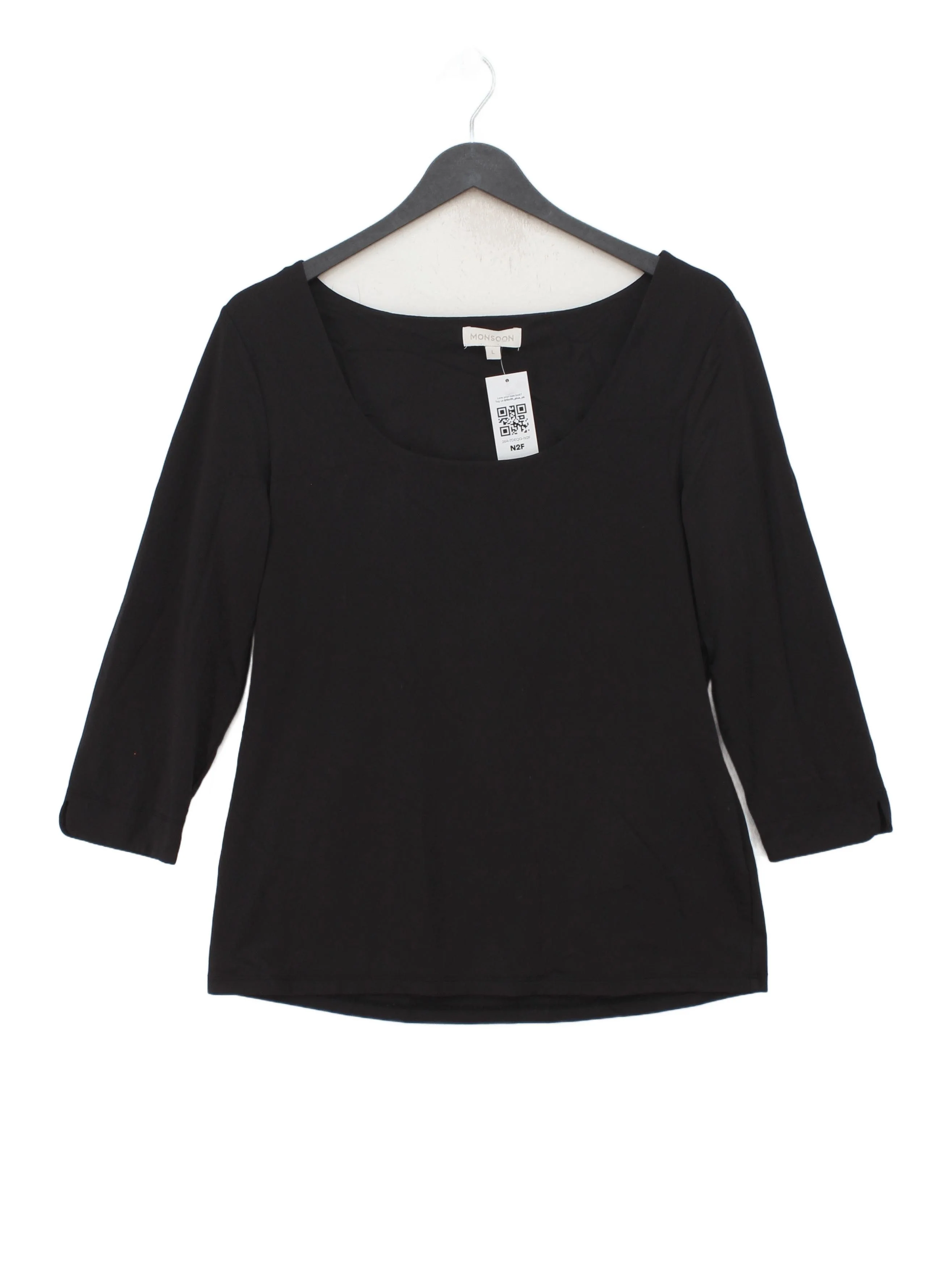 Monsoon Women's Top L Black Polyamide with Elastane 3/4 Sleeve Round Neck Basic