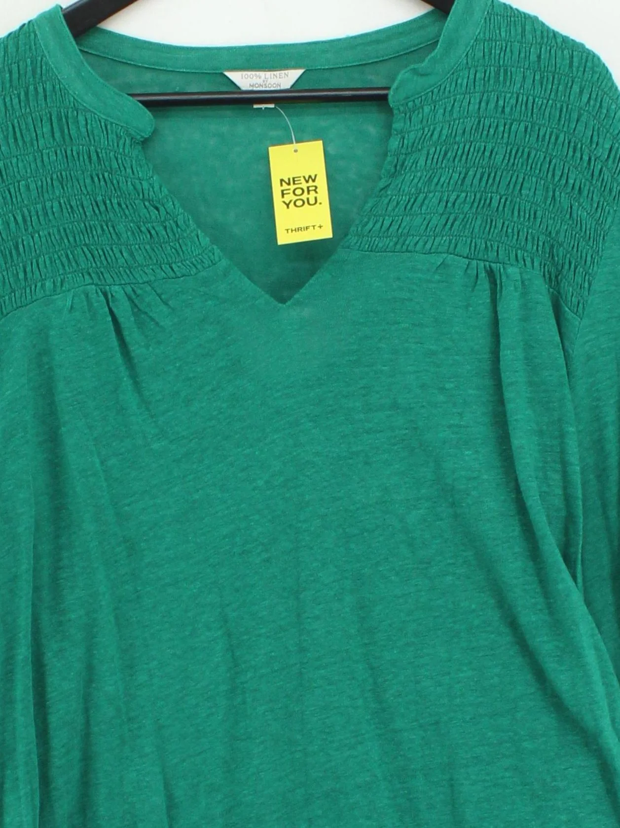 Monsoon Women's Top L Green 100% Linen 3/4 Sleeve V-Neck Basic - Image 3