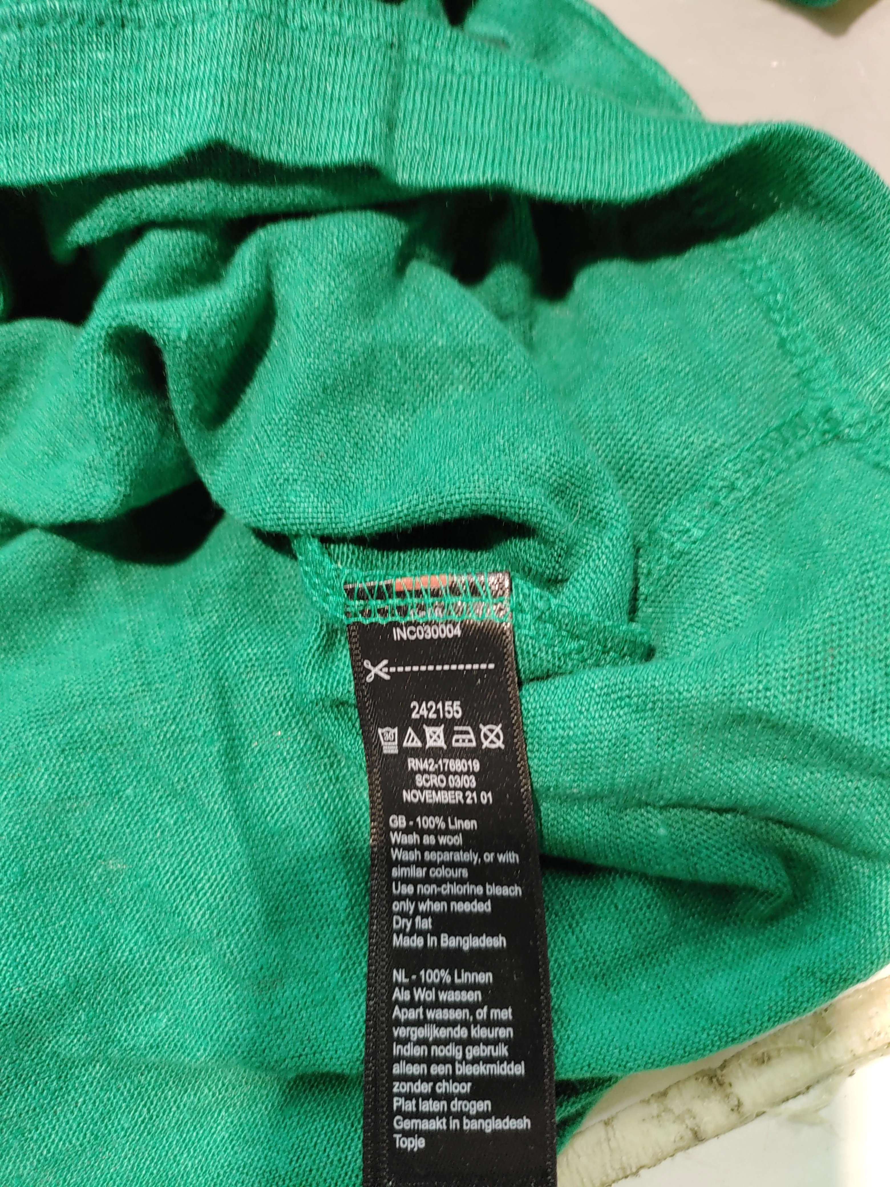 Monsoon Women's Top L Green 100% Linen 3/4 Sleeve V-Neck Basic - Image 6