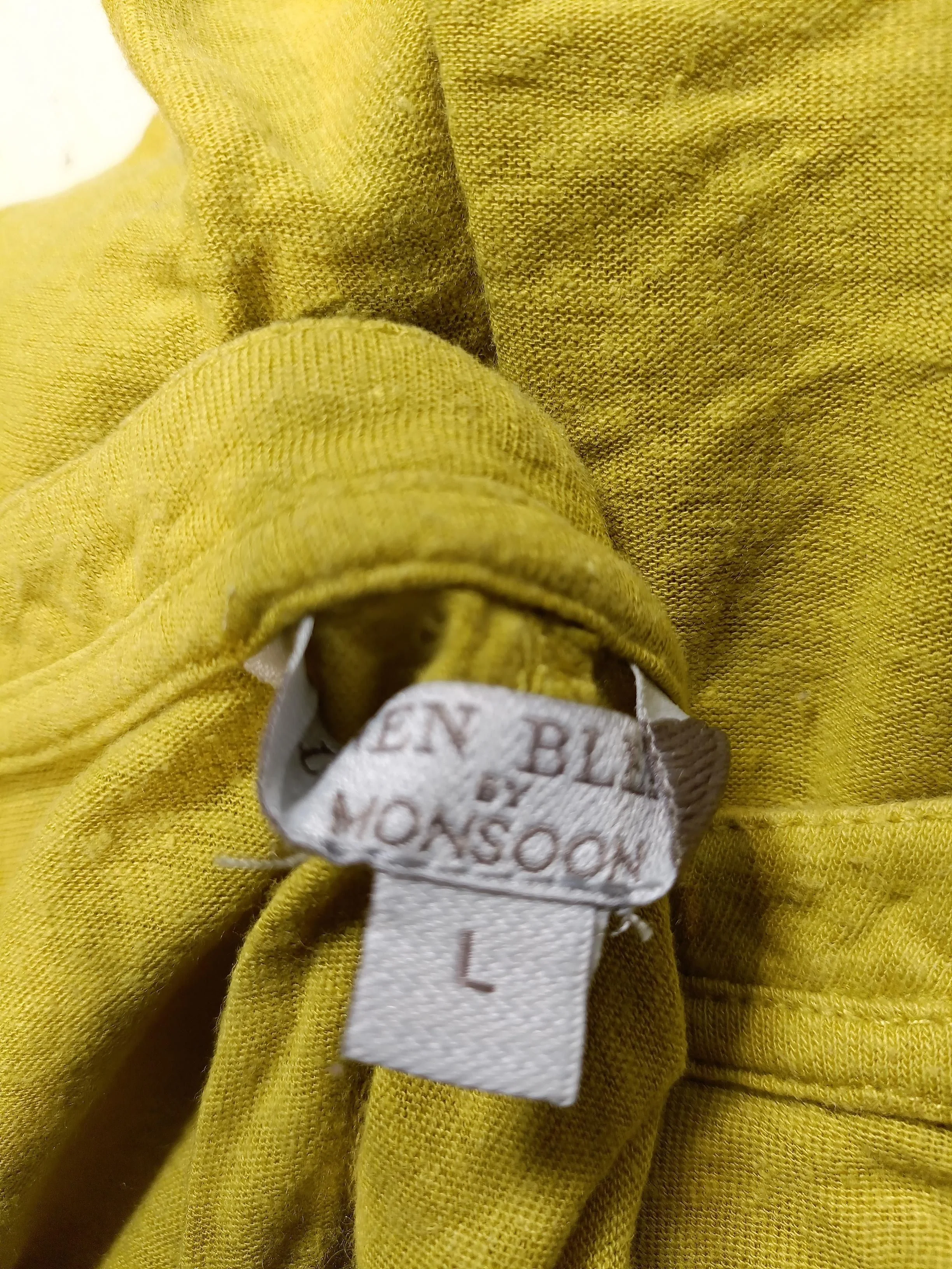 Monsoon Women's Top L Yellow Linen with Viscose Short Sleeve V-Neck Basic - Image 6