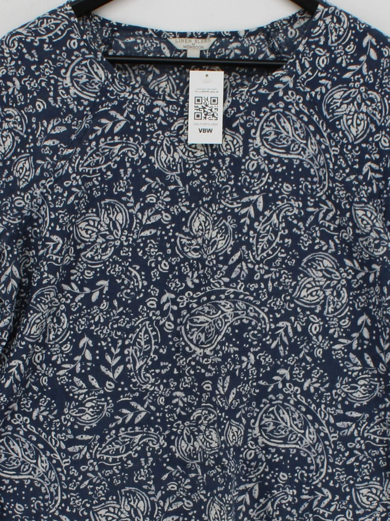 Monsoon Women's Top M Blue Linen with Cotton Basic - Image 3