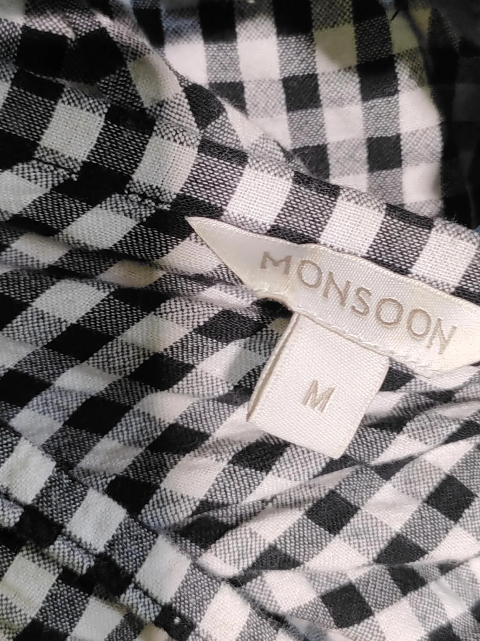 Monsoon Women's Top M Multi Checkered 100% Cotton 3/4 Sleeve Square Neck Basic - Image 5
