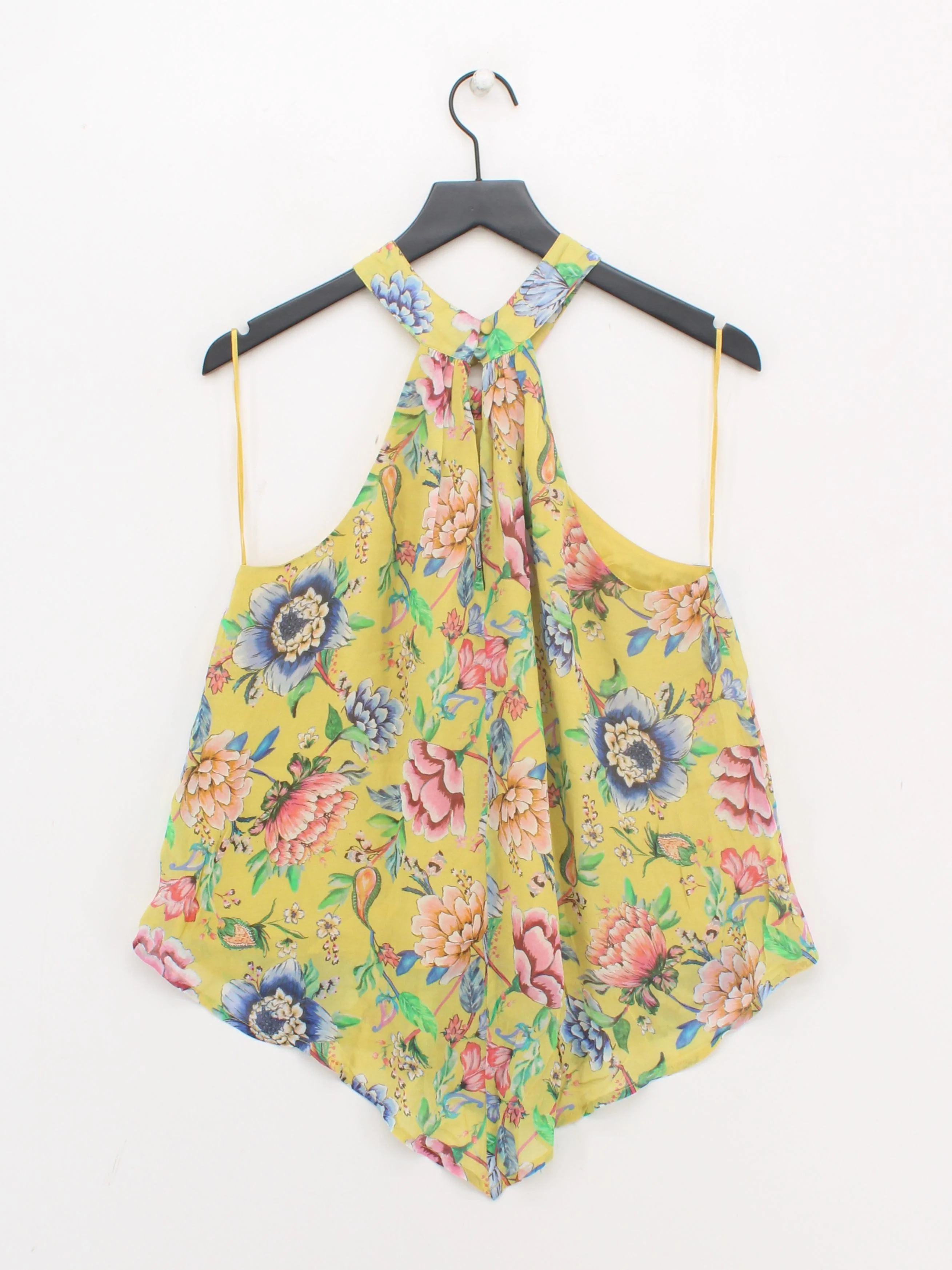 Monsoon Women's Top M Yellow Floral 100% Viscose Sleeveless Round Neck Basic - Image 2