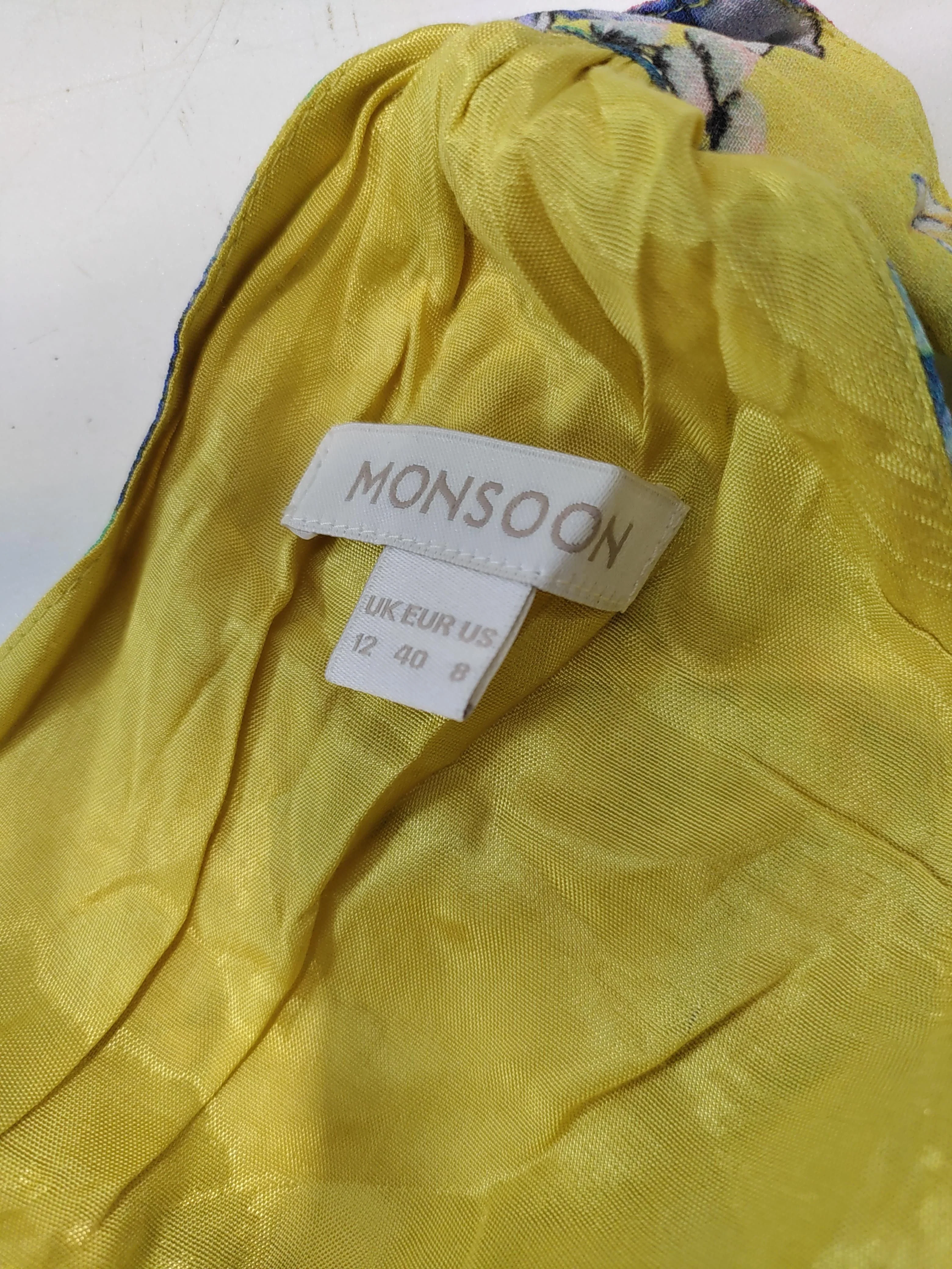 Monsoon Women's Top M Yellow Floral 100% Viscose Sleeveless Round Neck Basic - Image 5